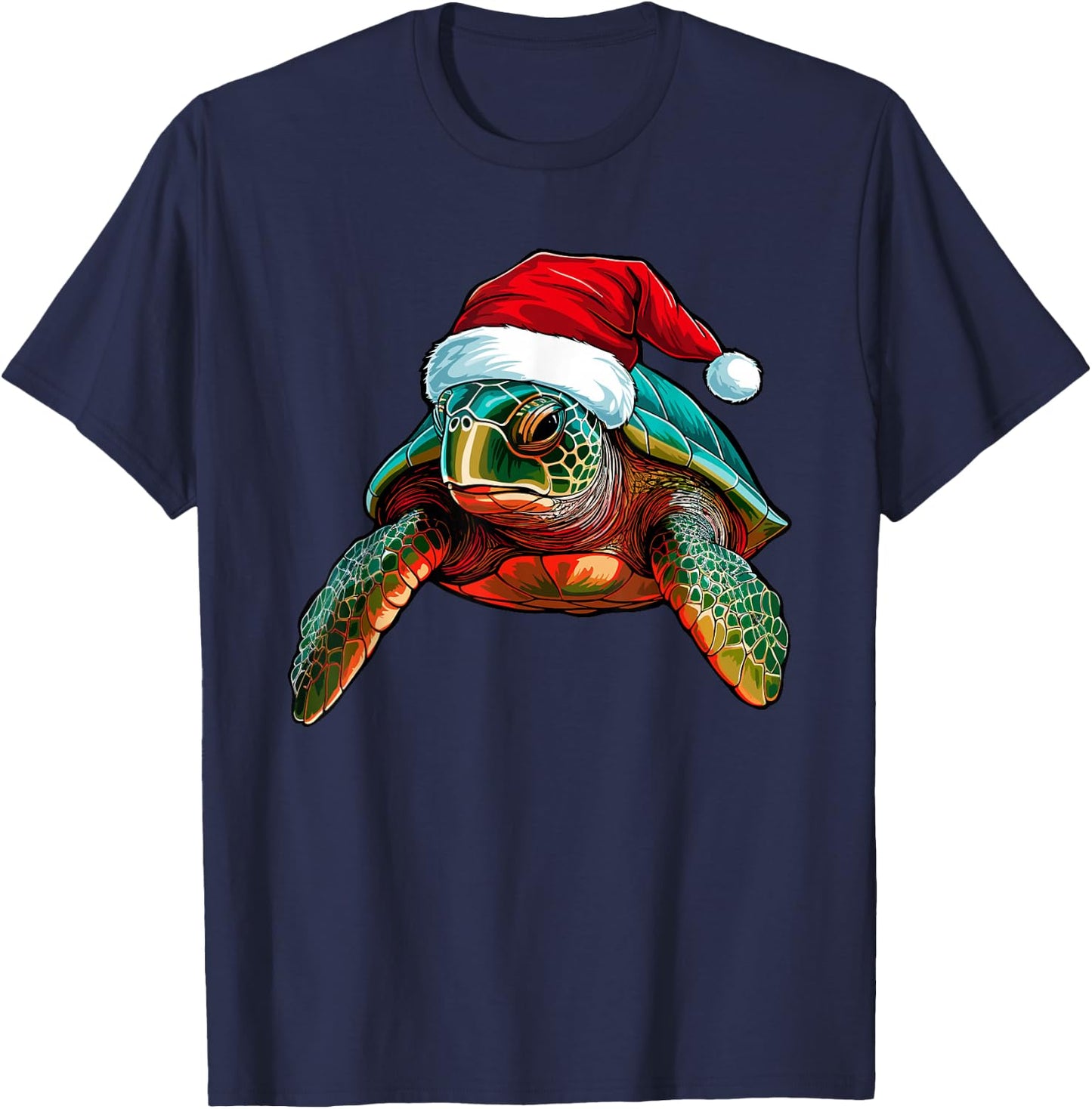 Cute Sea Turtle Christmas Santa Hat Xmas Pajama T-Shirt - T-Shirt | Navy
