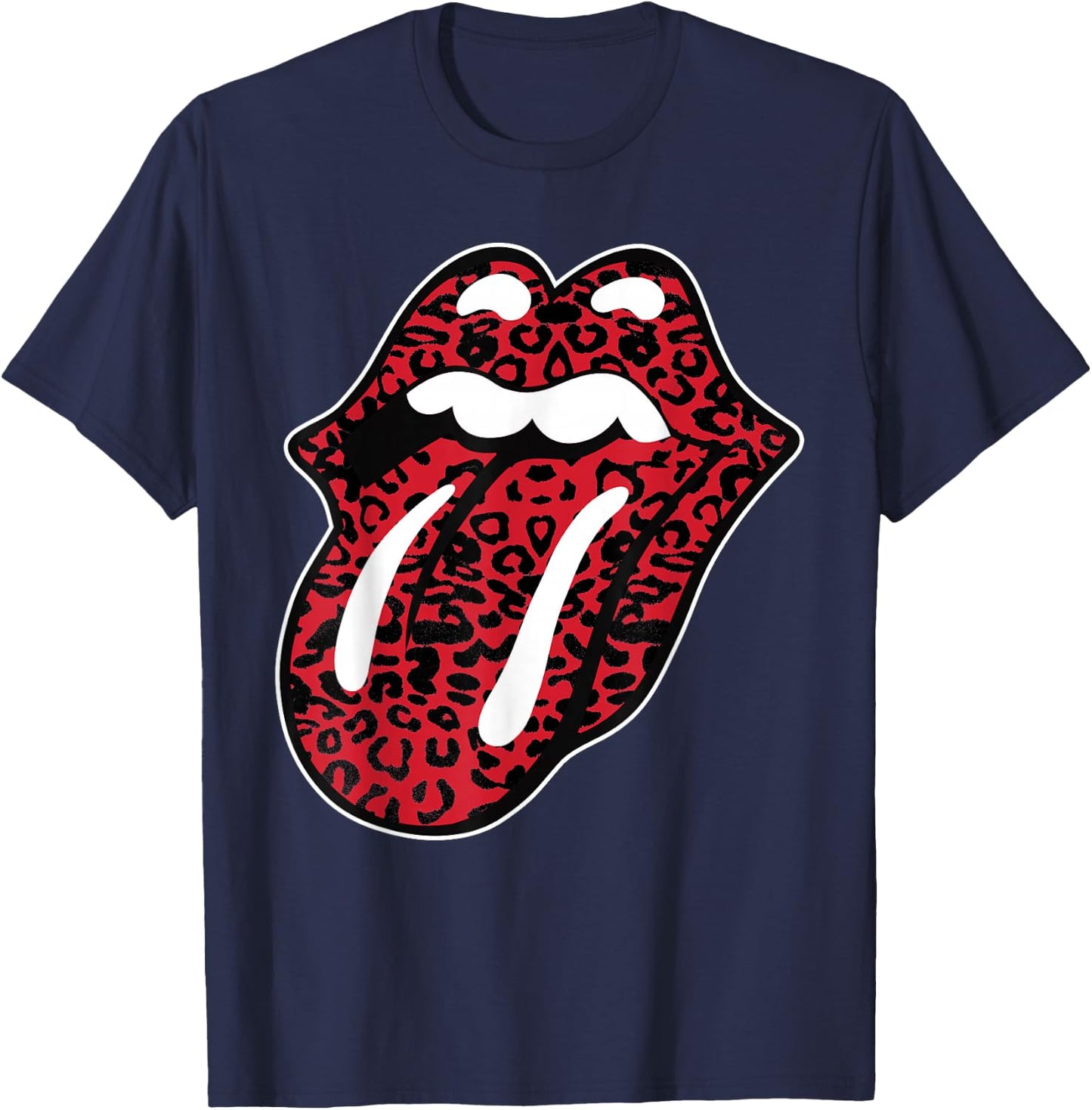 Offizielle The Rolling Stones Leopardenzunge , Schwarz, Erwachsene, -Kinder, Kurzarm, , S, EU 38/40 T-Shirt - T-Shirt | Navy