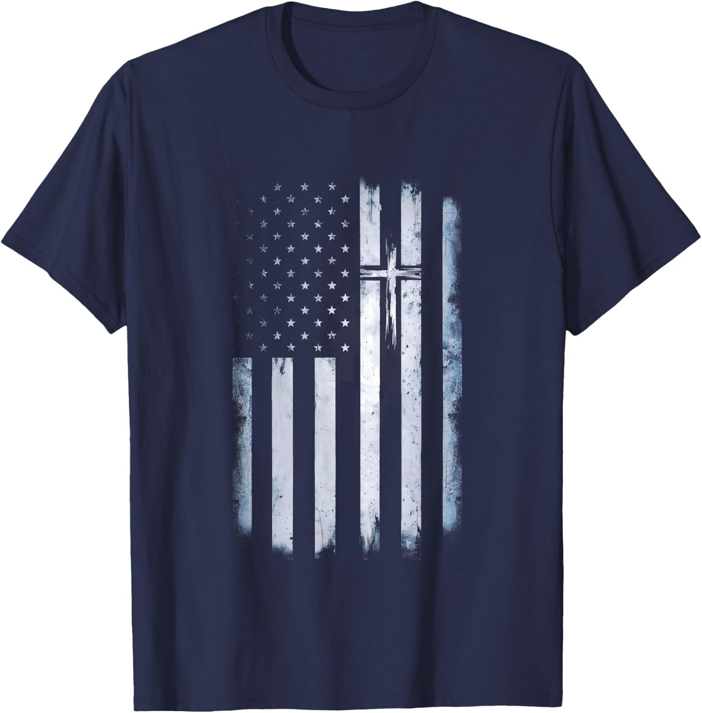 Christian American Flag Cross USA Christian Patriotic T-Shirt - T-Shirt | Navy
