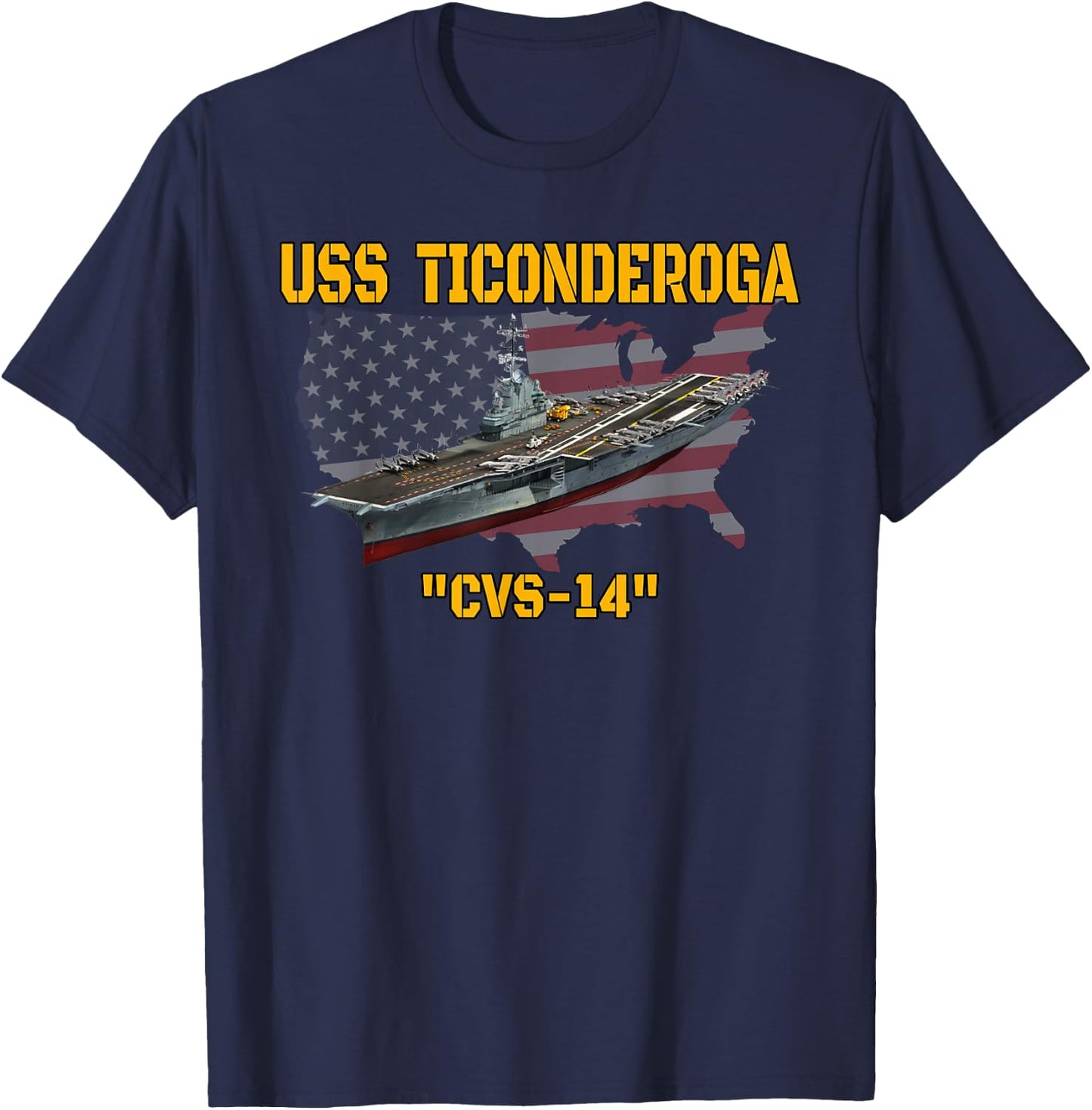 Aircraft Carrier USS Ticonderoga CVS-14 Veterans Day Fathers T-Shirt - T-Shirt | Navy