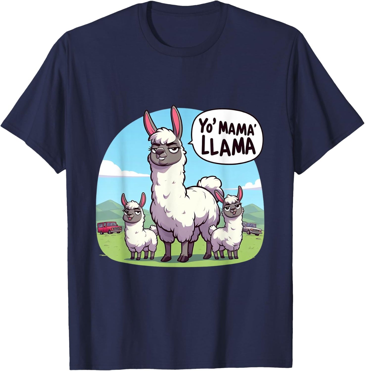 Yo Mama Llama Cartoon 80s 90s Yo Mama Joke T-Shirt - T-Shirt | Navy