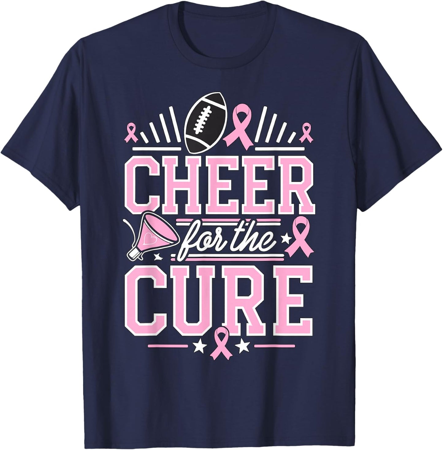 Cheer for the Cure Cheerleader Breast Cancer October T-Shirt - T-Shirt | Navy