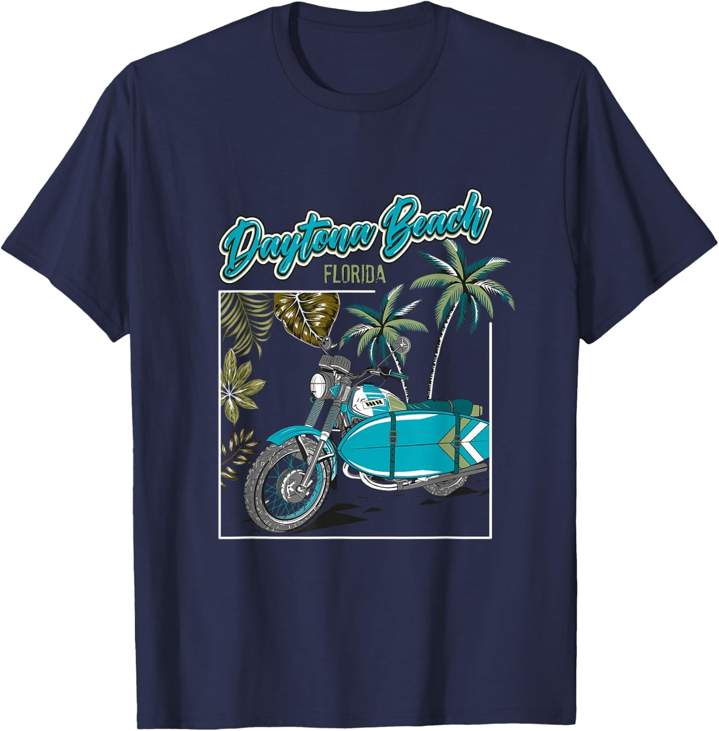 Daytona Beach Florida Motorcycle Surfboard Biker Surfer T-Shirt - T-Shirt | Navy