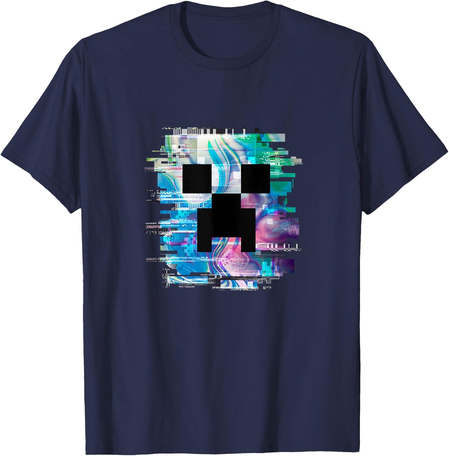 Minecraft Glitched Out Creeper Big Face Logo T-Shirt - T-Shirt | Navy