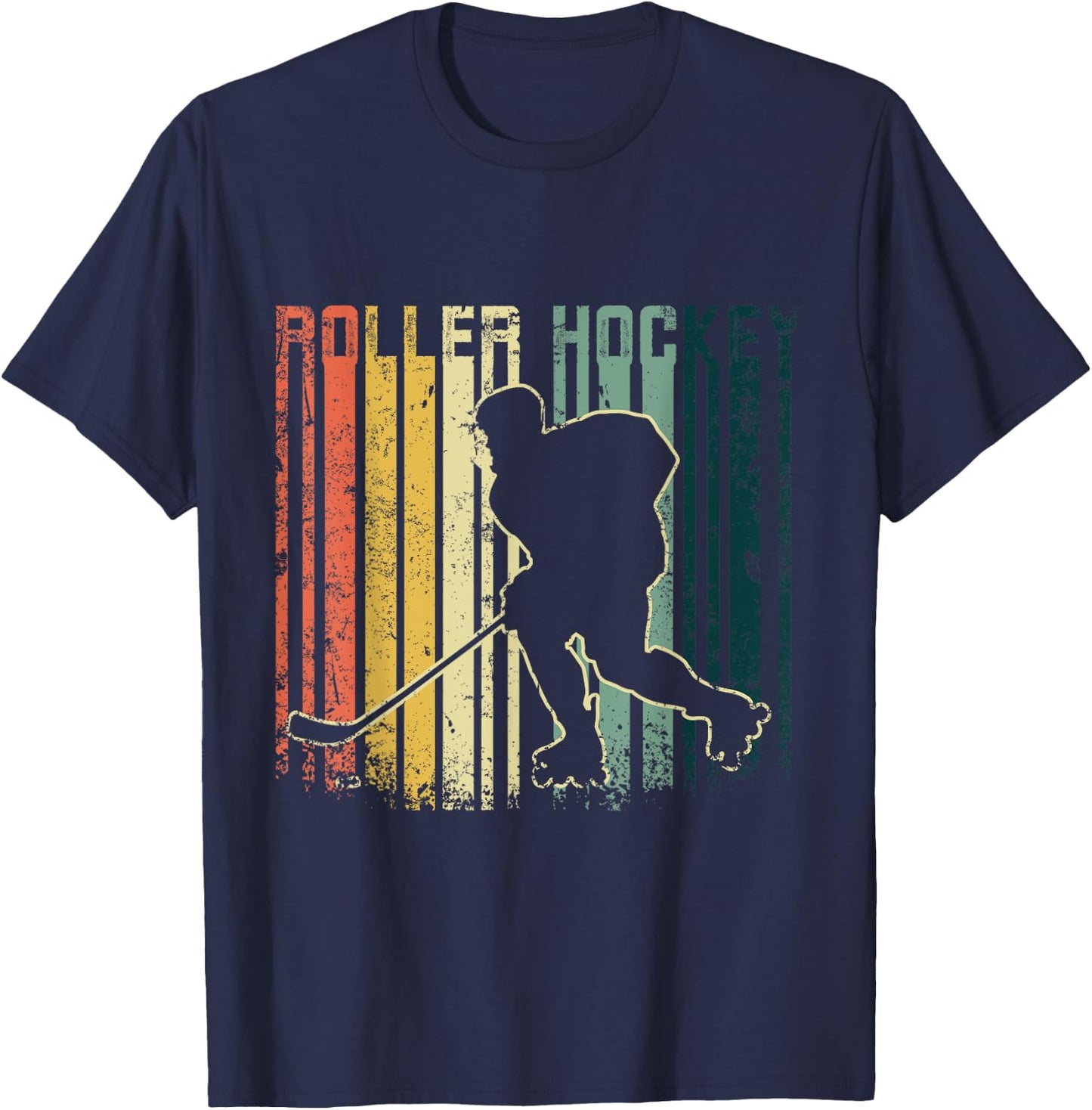 Roller Hockey Retro Vintage , Black, S T-Shirt - T-Shirt | Navy