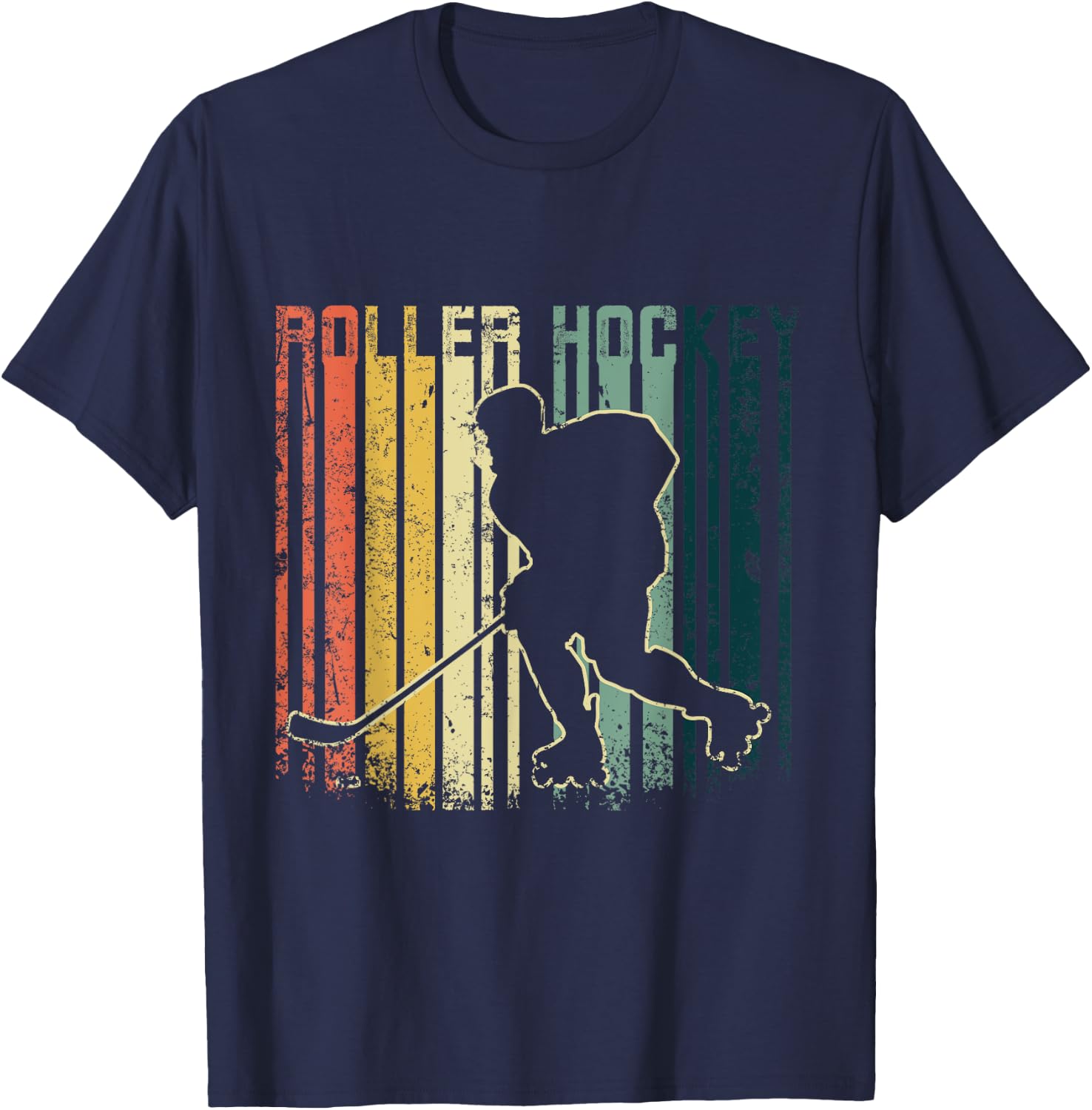 Roller Hockey Retro Vintage , Black, S T-Shirt - T-Shirt | Navy