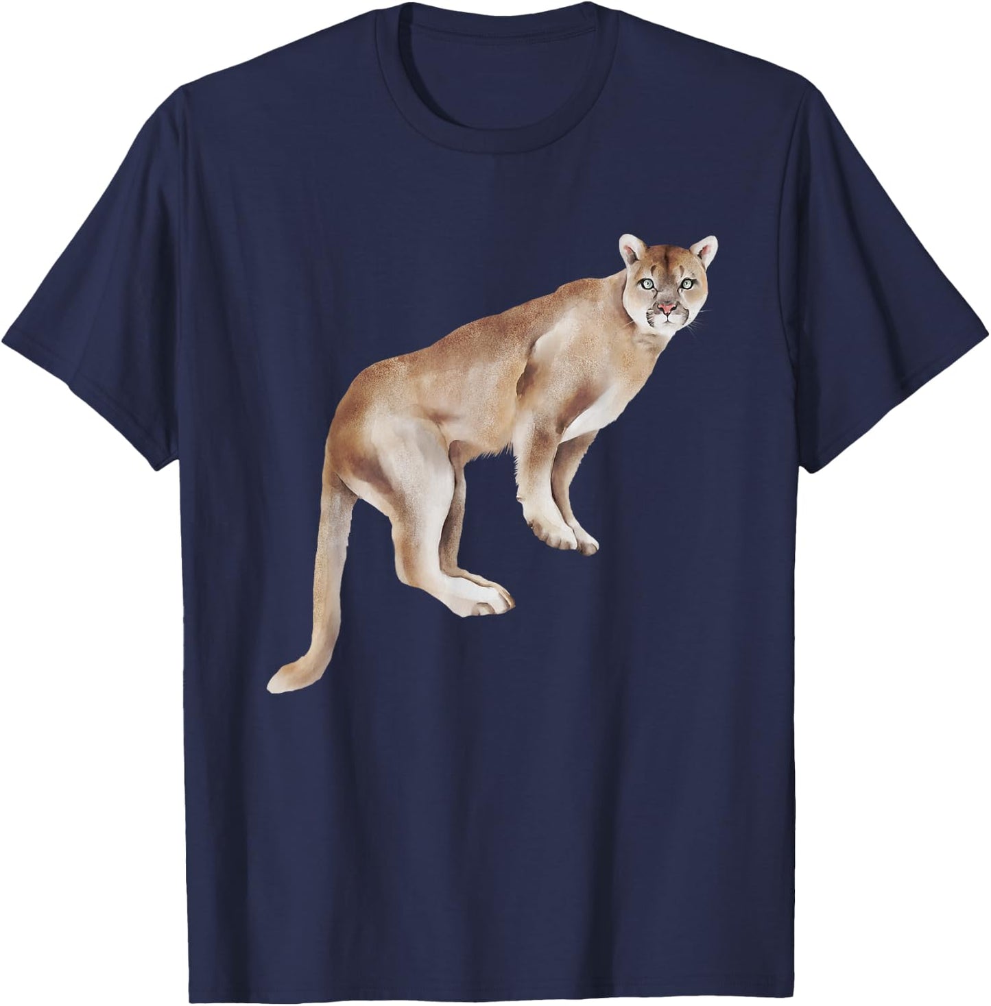 Watercolour Mountain Lion Animal Art Nature Wildlife Art T-Shirt - T-Shirt | Navy