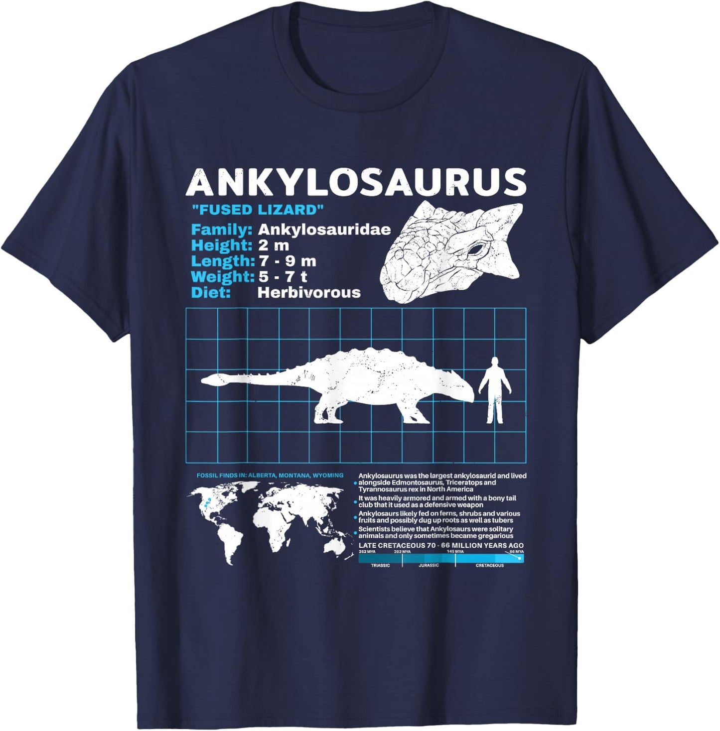 Ankylosaurus fact sheet Dinosaur Facts T-Shirt - T-Shirt | Navy