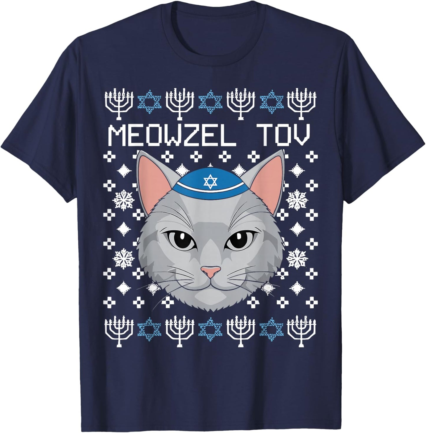 Meowzel Tov Ugly Hanukkah Chanukah Jewish T-Shirt - T-Shirt | Navy