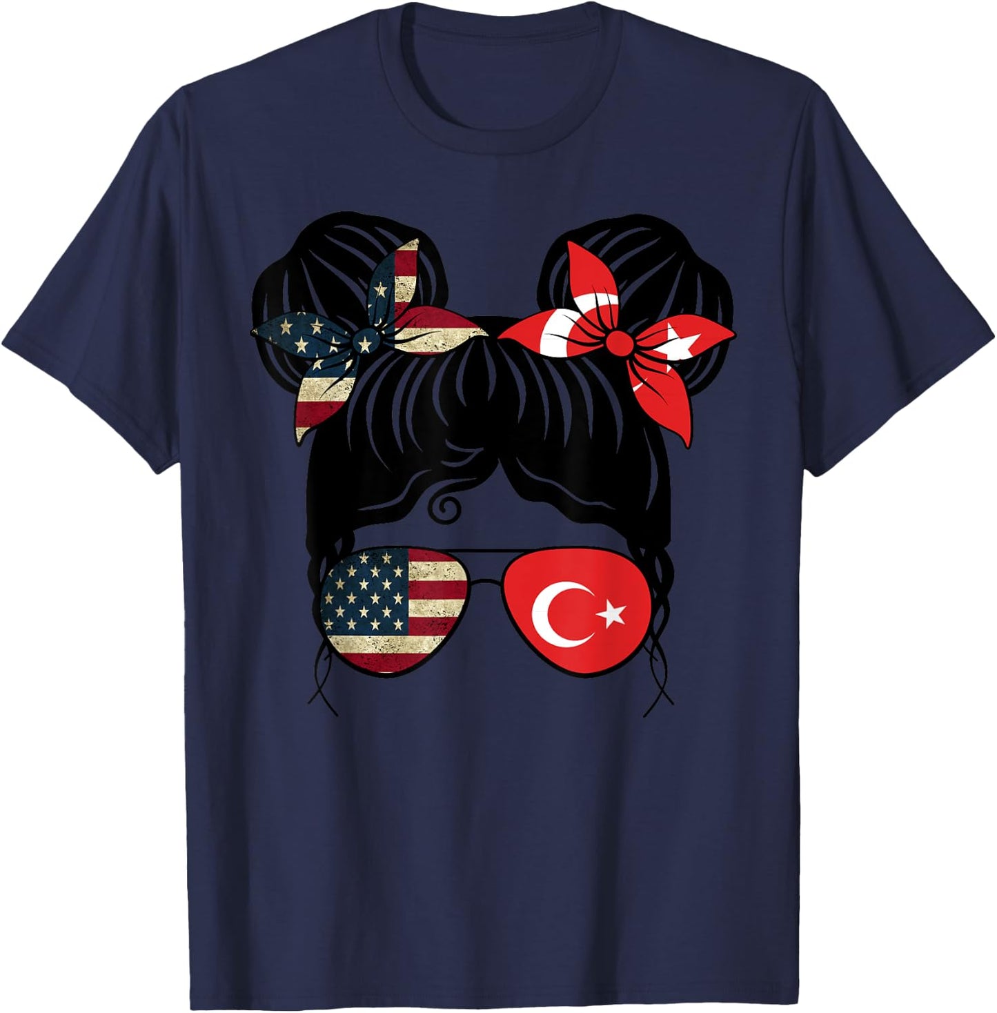 Half American Half Turkish Girl USA Turkey Flag Kids T-Shirt - T-Shirt | Navy