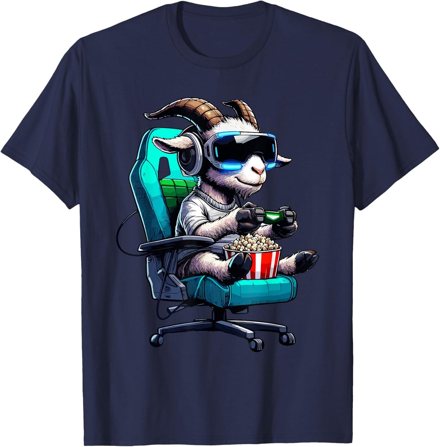 Goat Popcorn Animal Gaming Controller Headset Gamer T-Shirt - T-Shirt | Navy