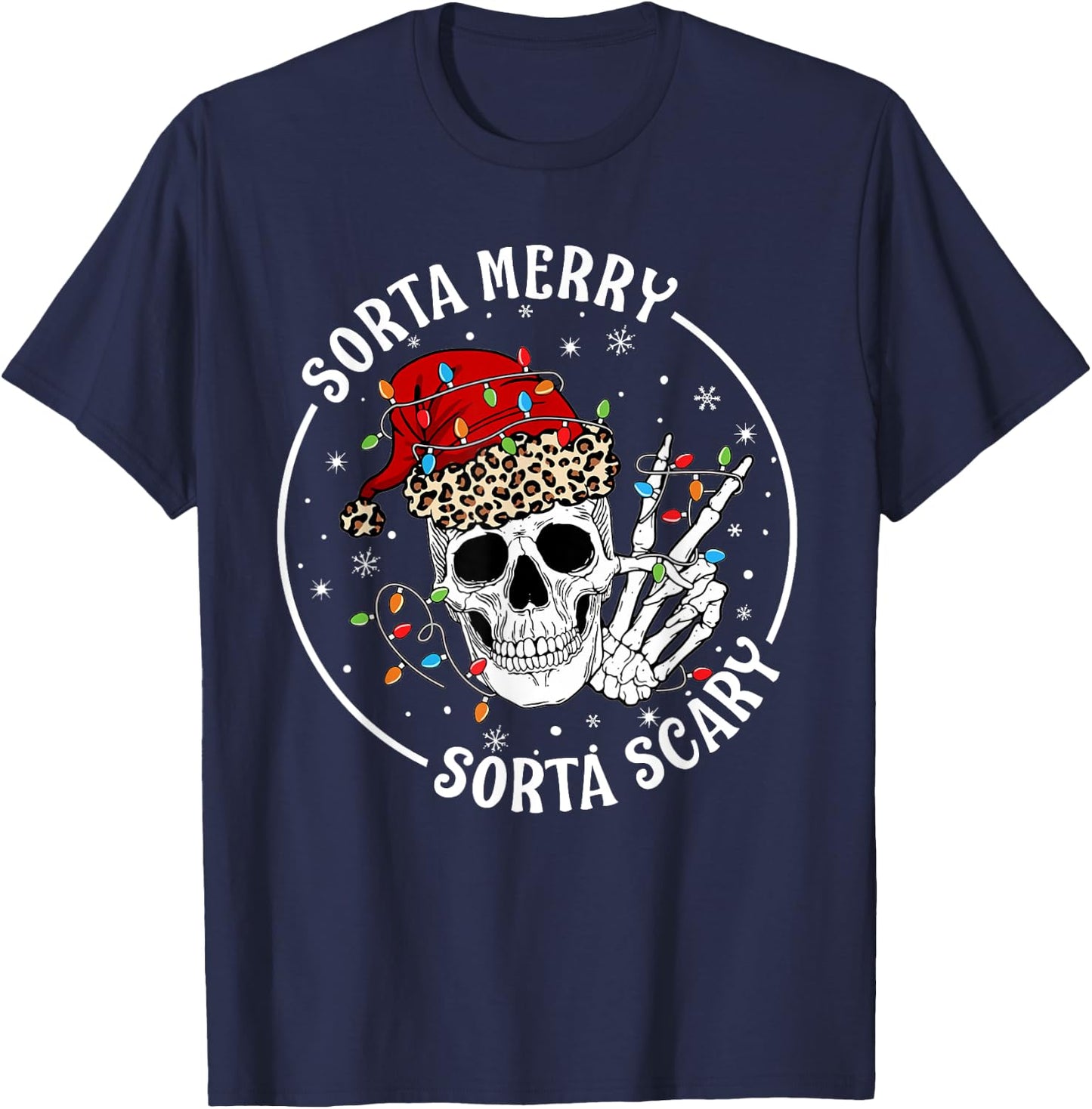 Funny Christmas Sorta Merry Sorta Scary Skeleton Peace Hand T-Shirt - T-Shirt | Navy