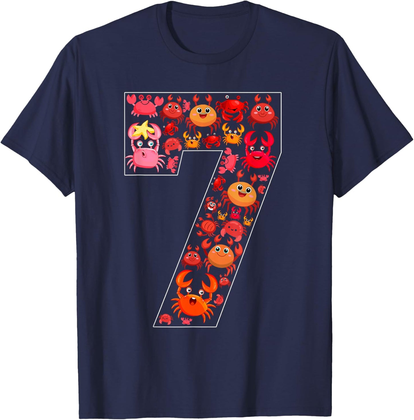 7th Birthday Kids 7 Year Old Birthday Crab Lover Party T-Shirt - T-Shirt | Navy