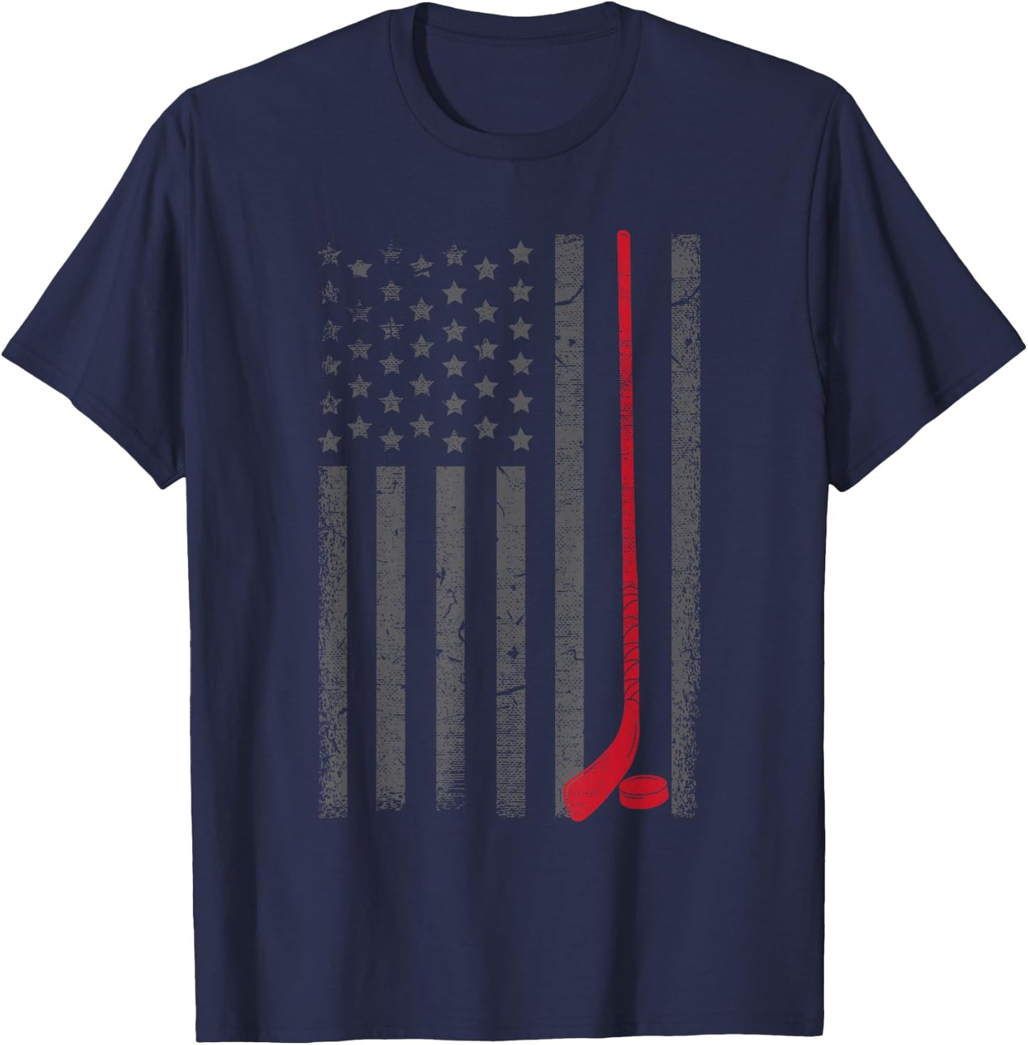 American Flag Ice Hockey Stick Puck Player Jersey Skate Gift T-Shirt - T-Shirt | Navy