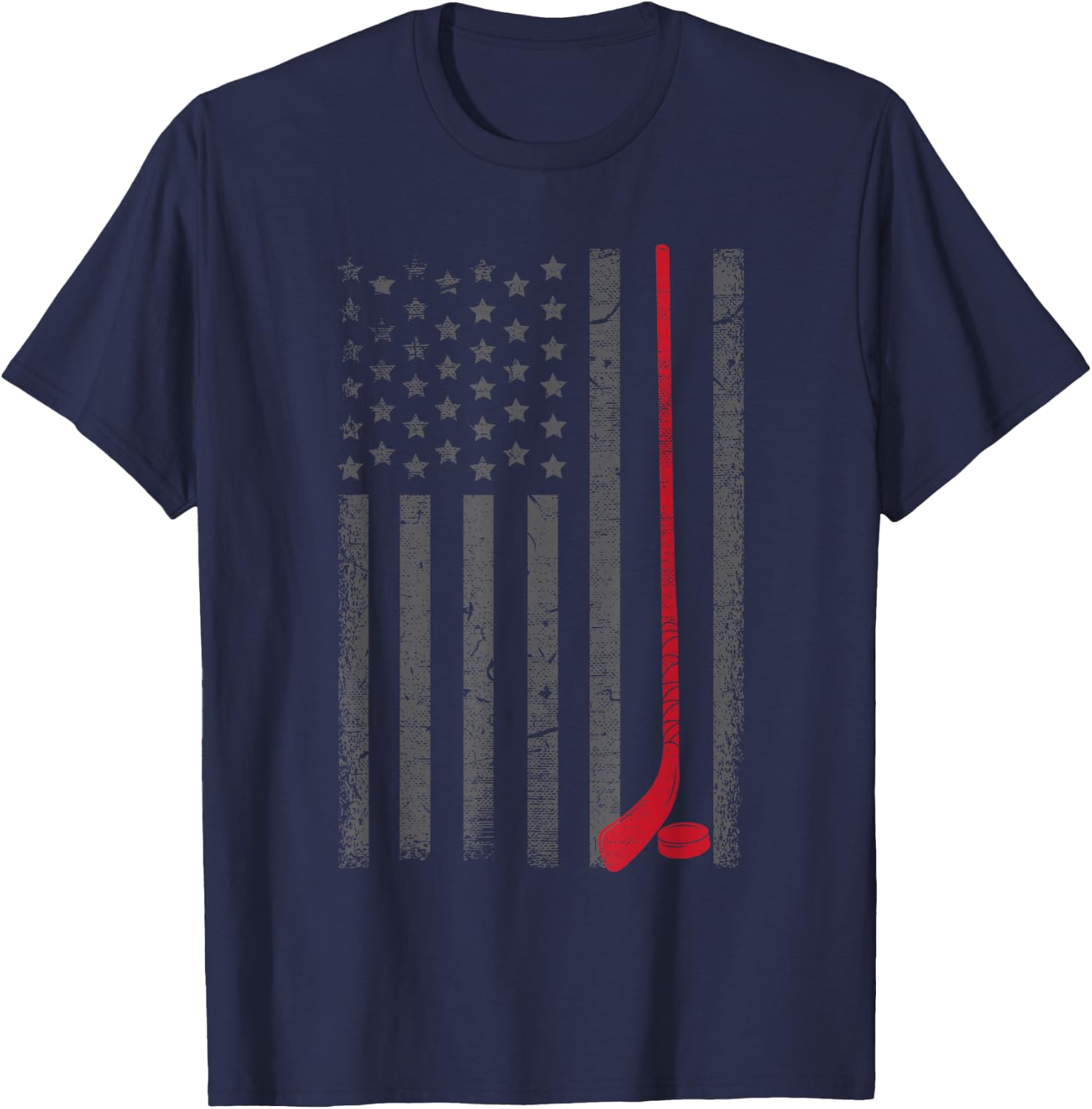 American Flag Ice Hockey Stick Puck Player Jersey Skate Gift T-Shirt - T-Shirt | Navy