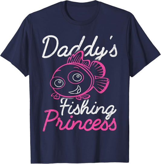 Daddy's Fishing Princess Girls And Fisherman Dad Fathers Day T-Shirt - T-Shirt | Navy