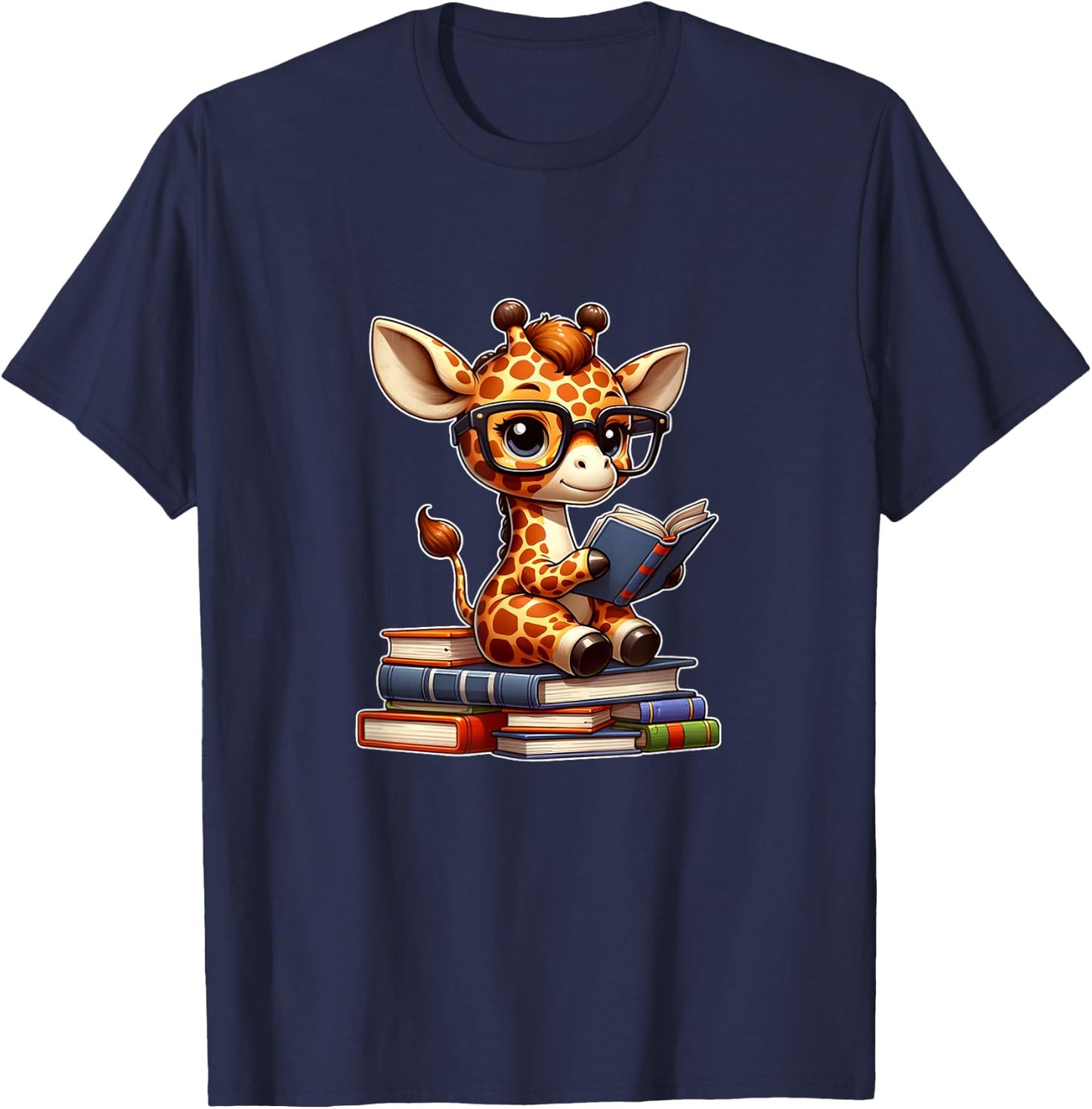 Funny giraffe reading Bookworm Book Lovers T-Shirt - T-Shirt | Navy