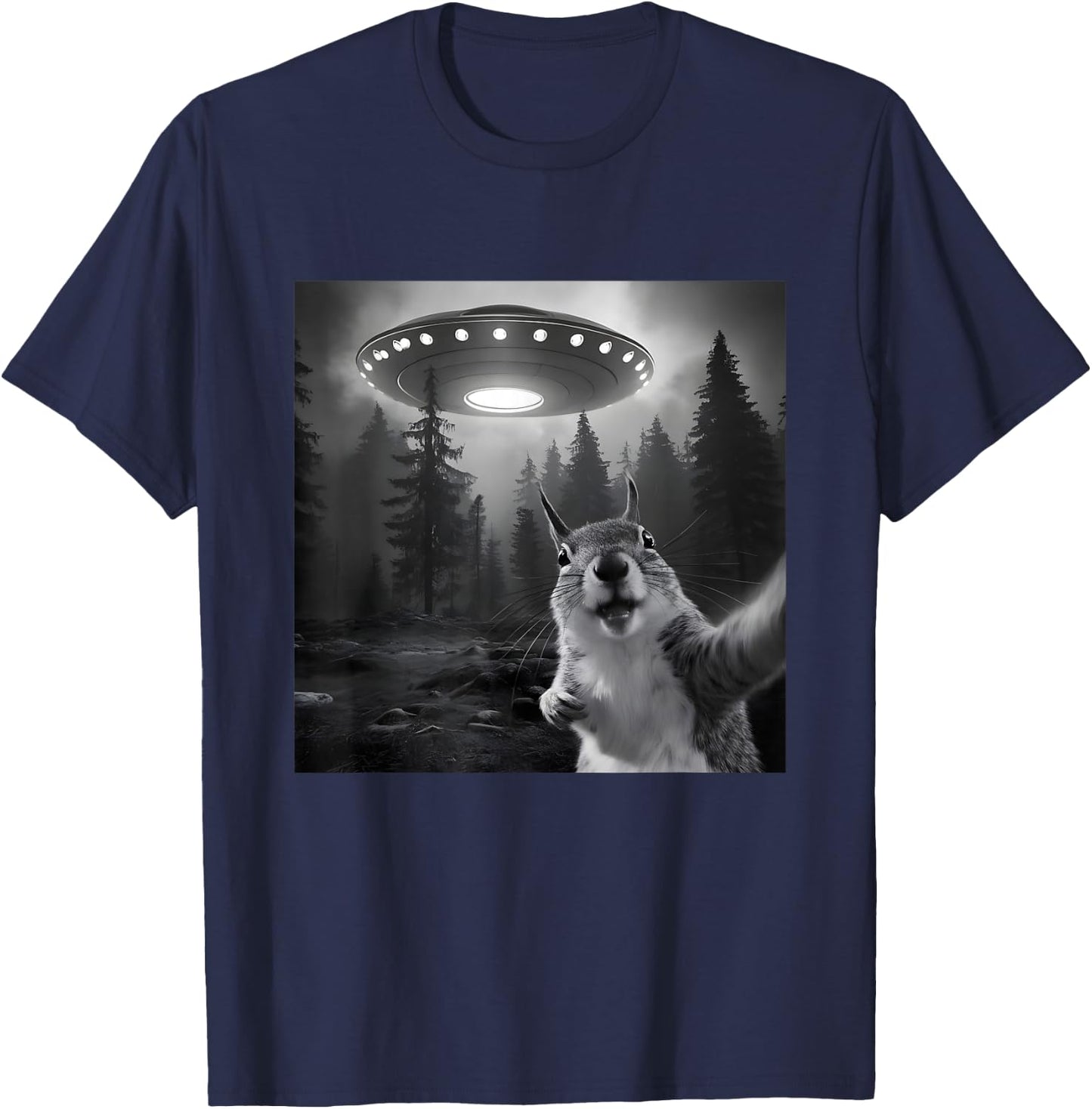 Squirrel Selfie With UFO - Funny Graphic Alien Lover T-Shirt - T-Shirt | Navy
