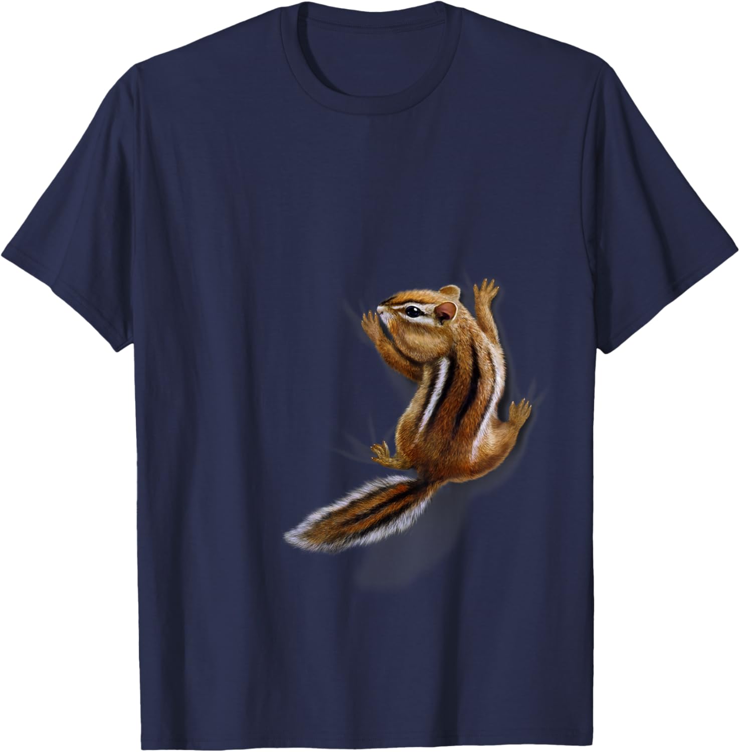 Squirrel Climbing Up, Playful Chipmunk T-Shirt - T-Shirt | Navy