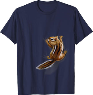 Squirrel Climbing Up, Playful Chipmunk T-Shirt - T-Shirt | Navy