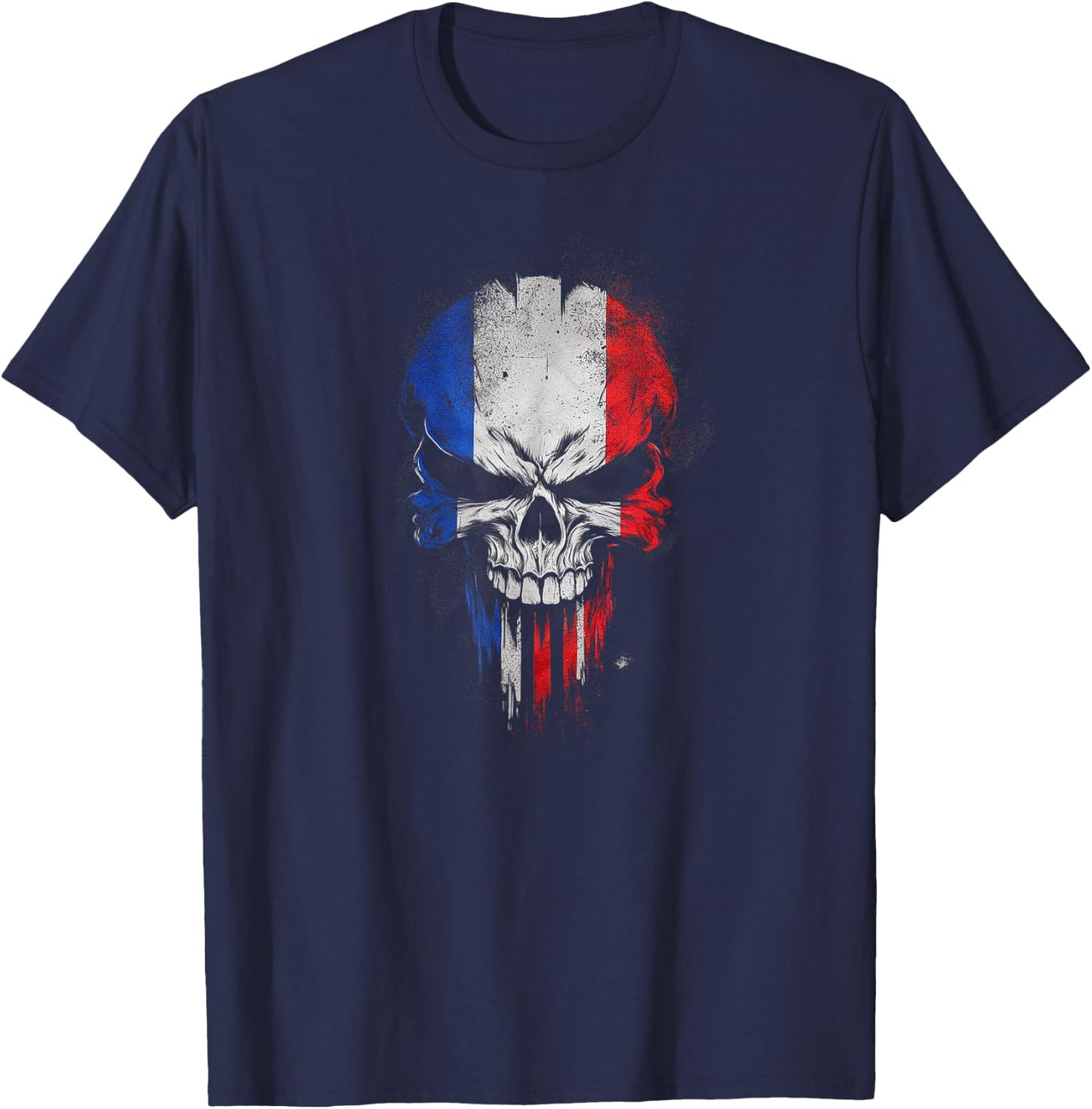 Flag France Skull Patriotic T-Shirt - T-Shirt | Navy