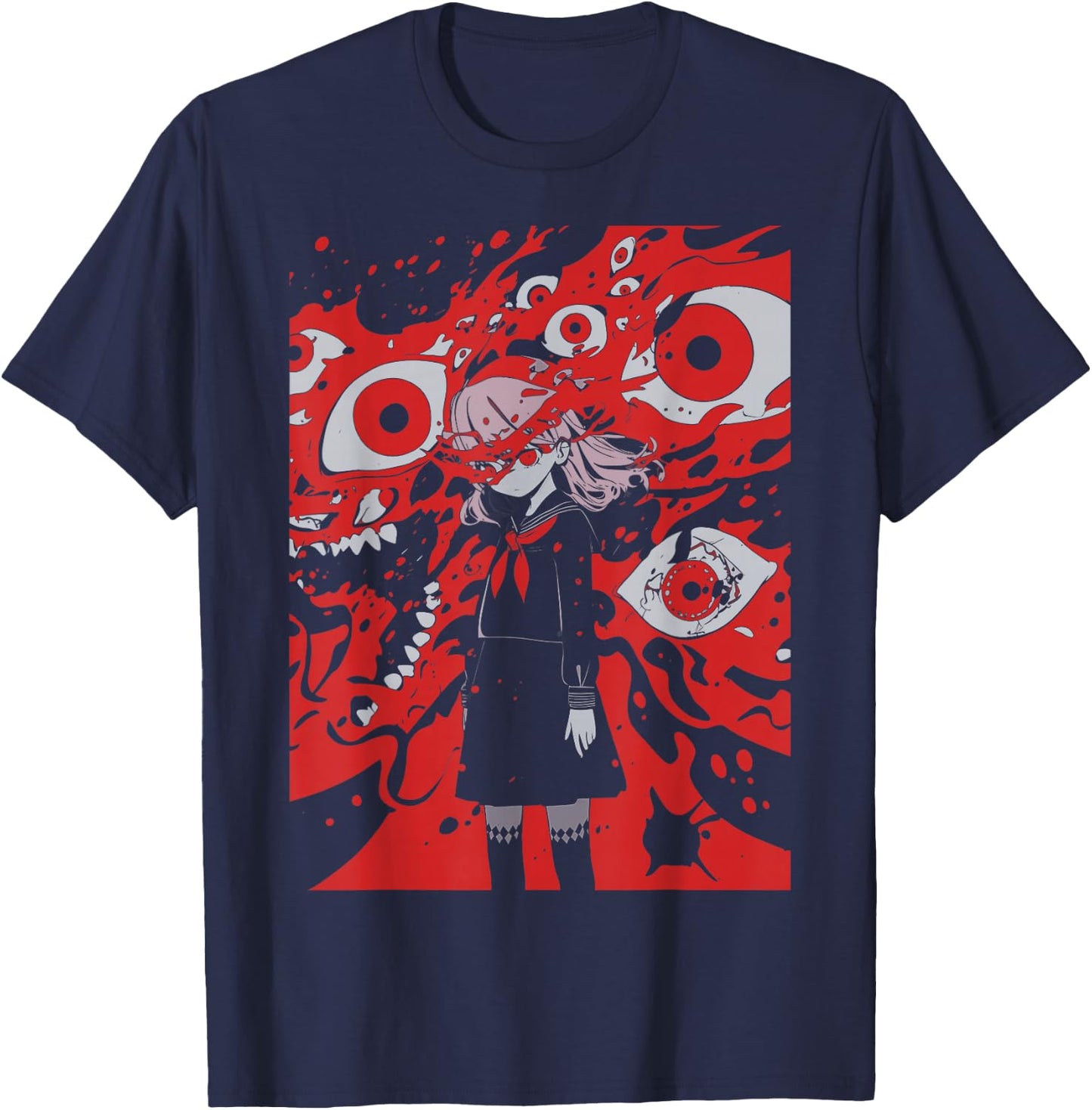 Anime Manga Ghoul Girl | Horror Creepy | Pastel Goth Grunge T-Shirt - T-Shirt | Navy