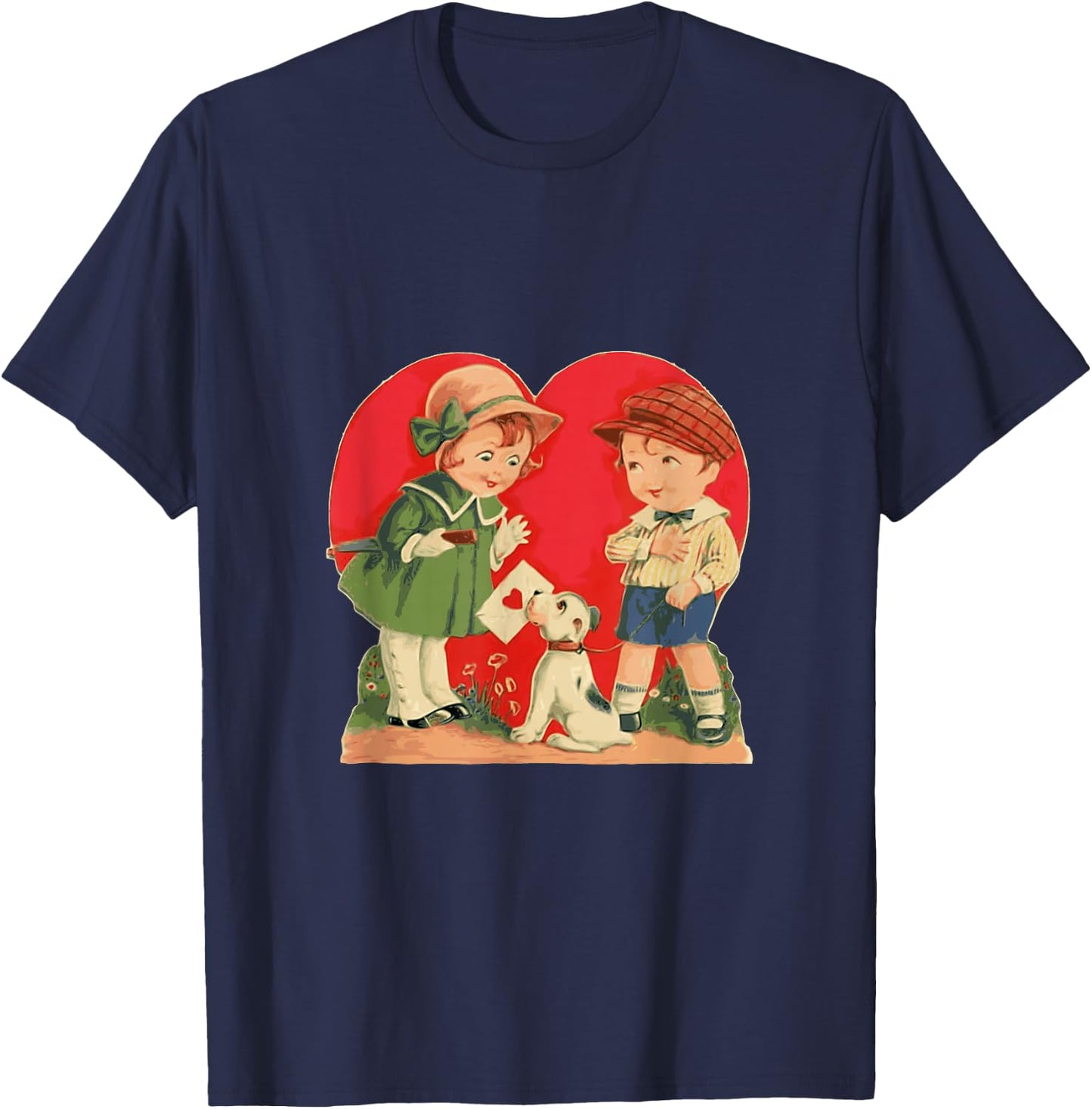 Red Heart vintage Valentine's Day Shirt Women Girls Top T-Shirt - T-Shirt | Navy