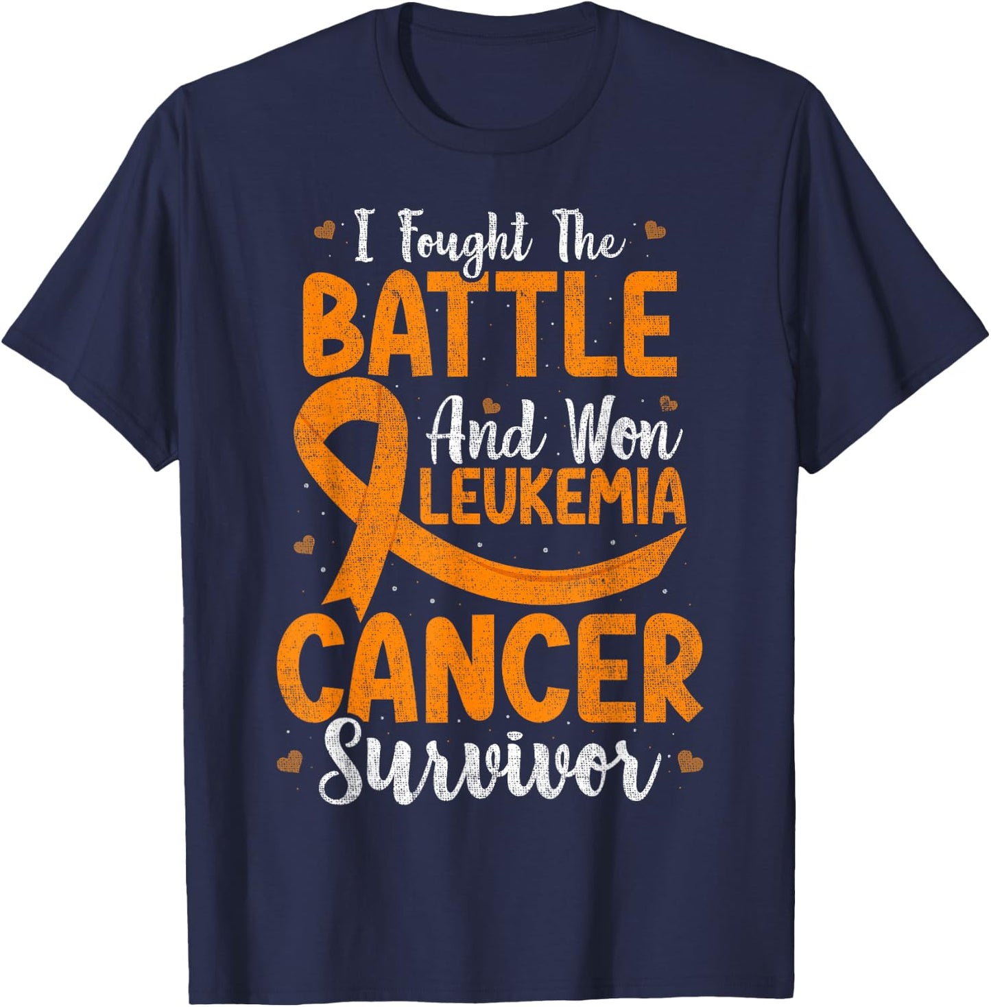 I Fought The Battle And Won Leukemia Cancer Survivor Ribbon T-Shirt - T-Shirt | Navy