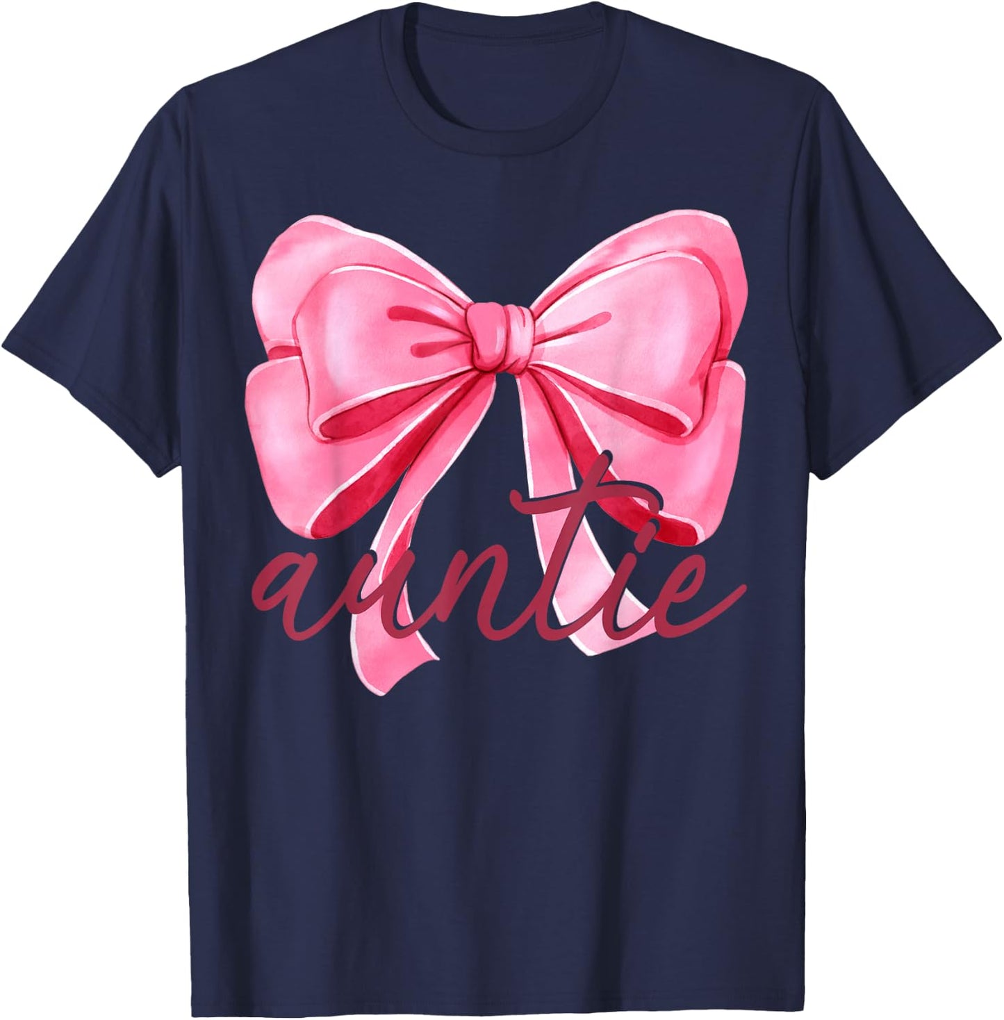 Auntie Pink Bow Birthday Baby Shower Family Pink Ribbon T-Shirt - T-Shirt | Navy