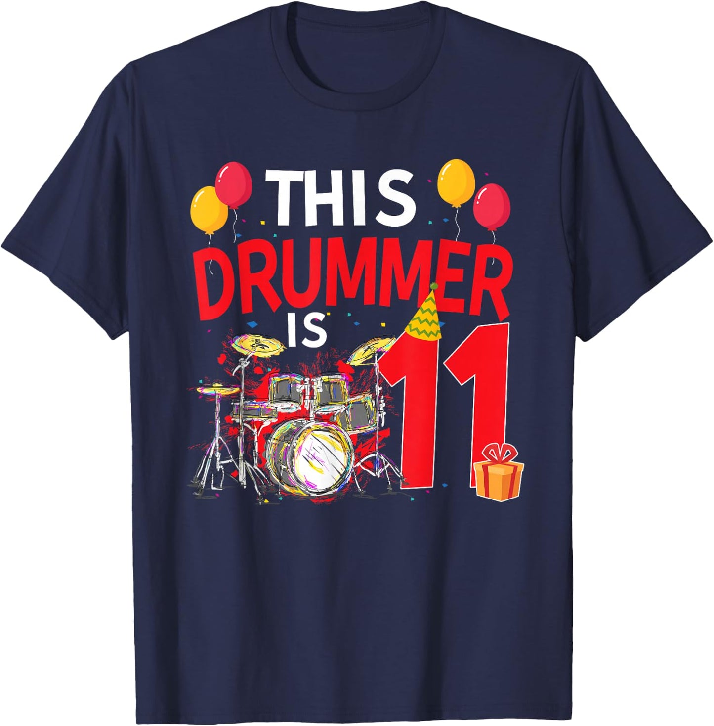 This Drummer is 11 Year Old Bday Drum Lover 11th T-Shirt - T-Shirt | Navy