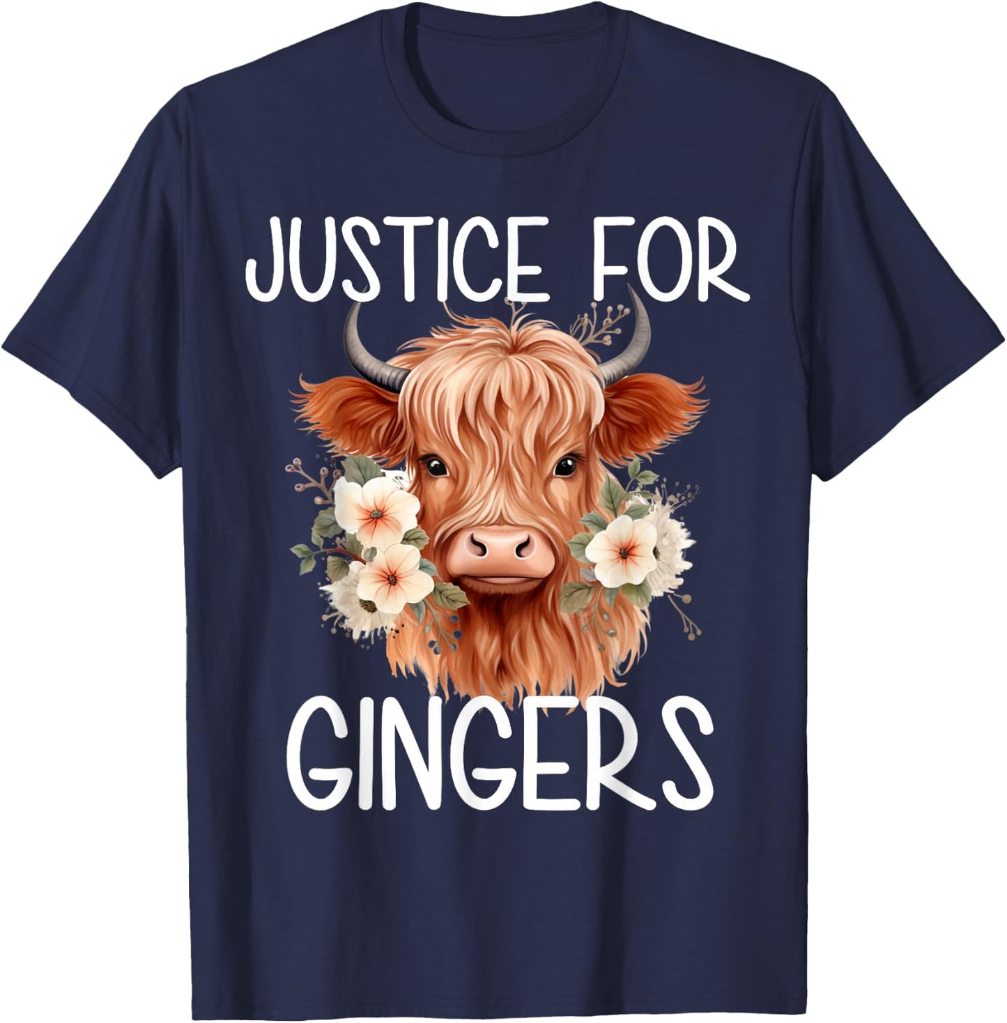 Justice For Gingers Highland Cow Flower Ginger Redhead T-Shirt - T-Shirt | Navy