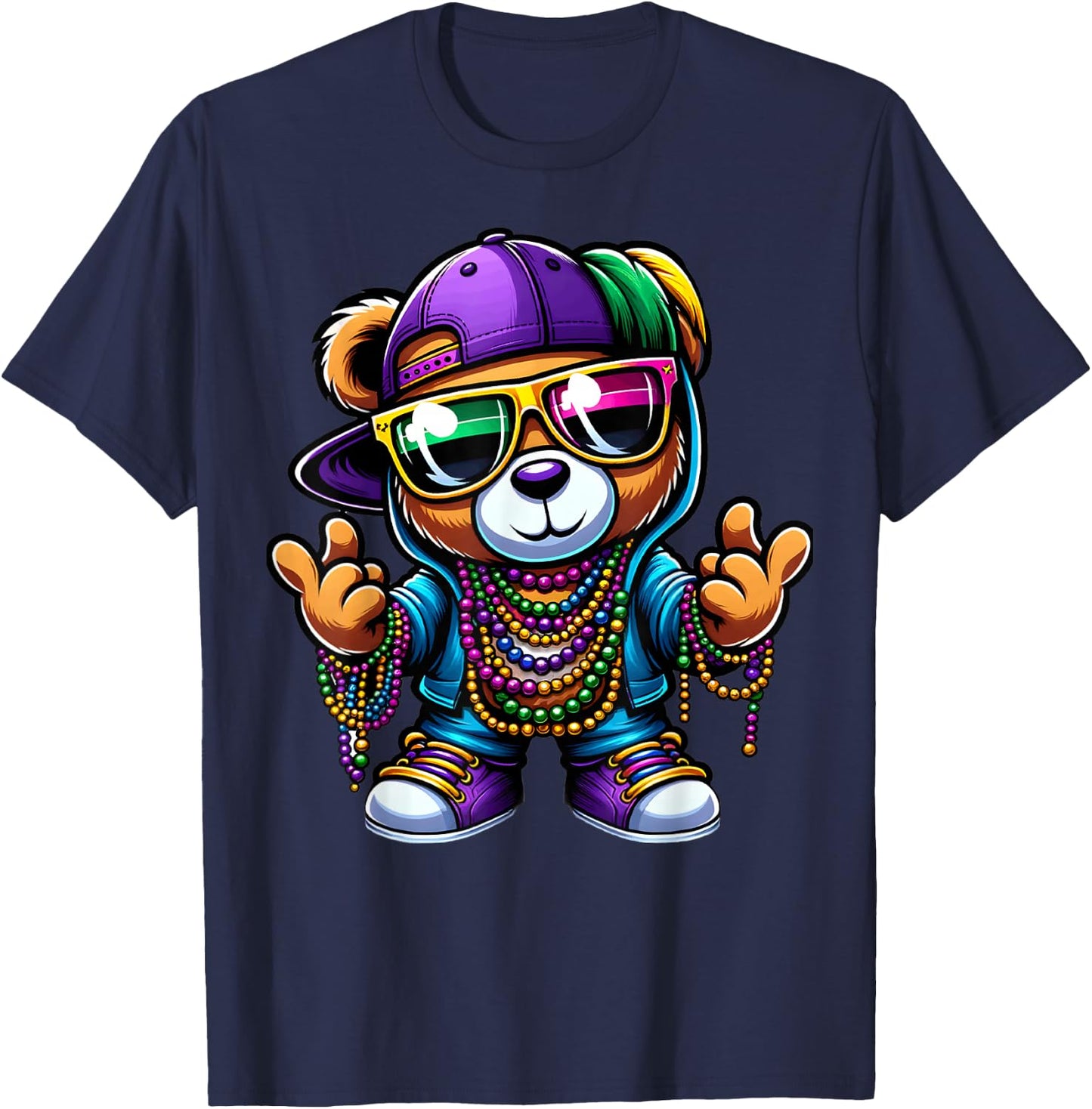 Mardi Gras for Boys Hip Hop Teddy Bear New Orleans T-Shirt - T-Shirt | Navy