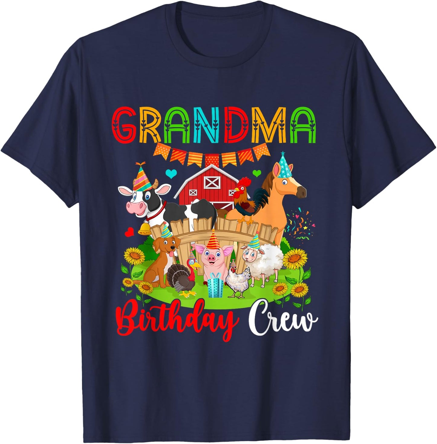 Grandma Birthday Crew Cute Farm Animals Cow Horse Chicken T-Shirt - T-Shirt | Navy