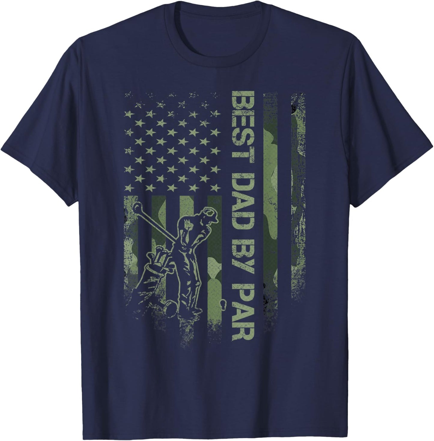 Vintage American Camo Flag Best Dad By Par Golfer Silhouette T-Shirt - T-Shirt | Navy