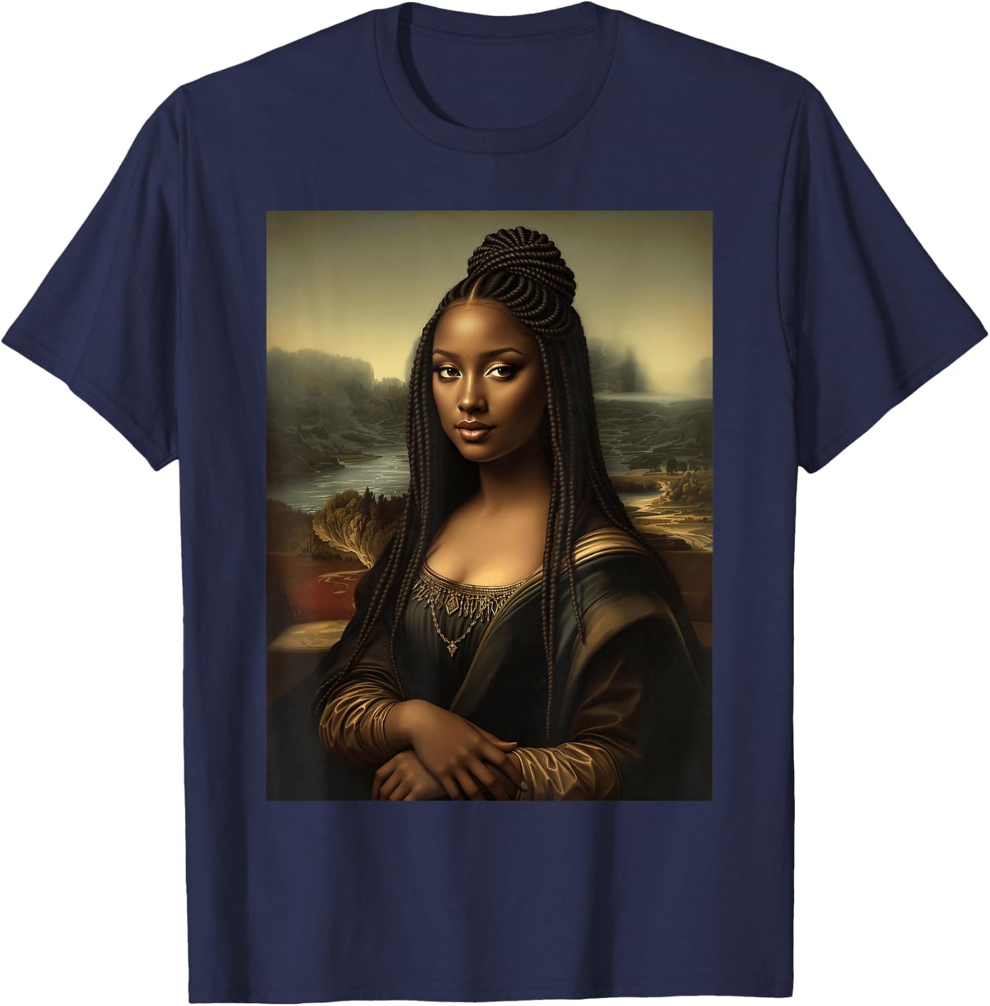 Black Mona Lisa African American Black History Month Funny T-Shirt - T-Shirt | Navy