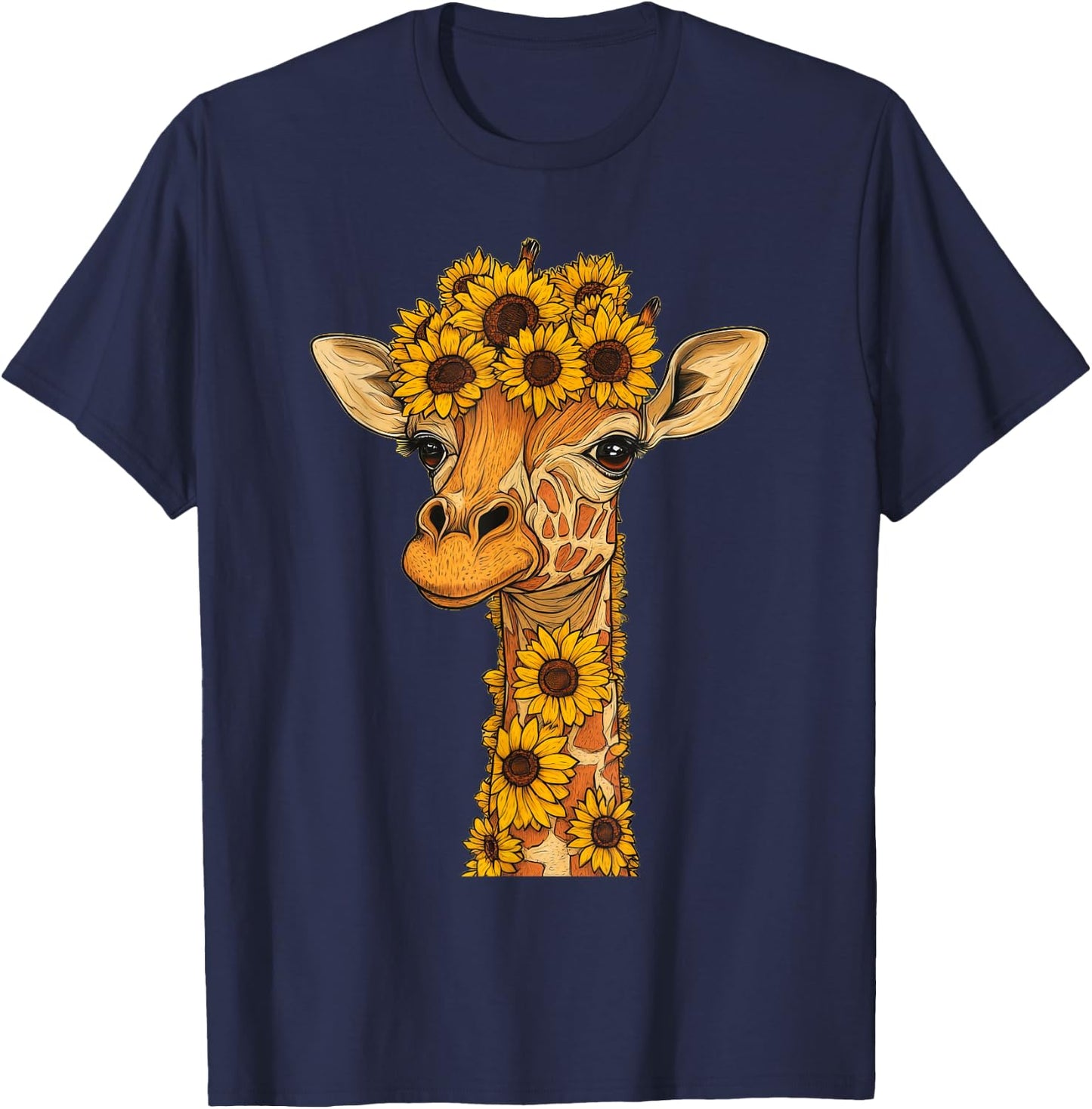 Sunflower Giraffe Flower Gardening Floral T-Shirt - T-Shirt | Navy