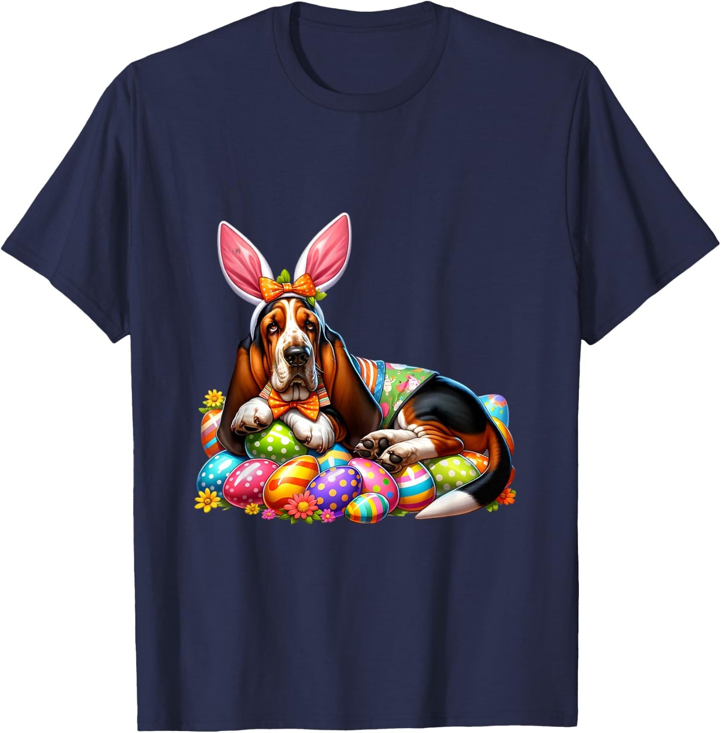 Funny Easter Day Basset Hound Bunny Costume T-Shirt - T-Shirt | Navy
