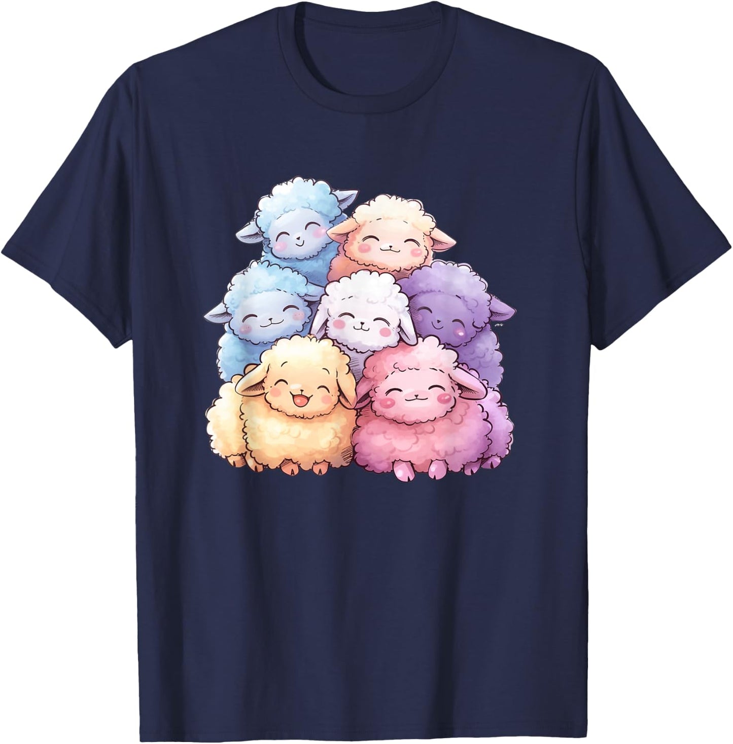 Kawaii Anime Pastel Sheep Farm Kids T-Shirt - T-Shirt | Navy