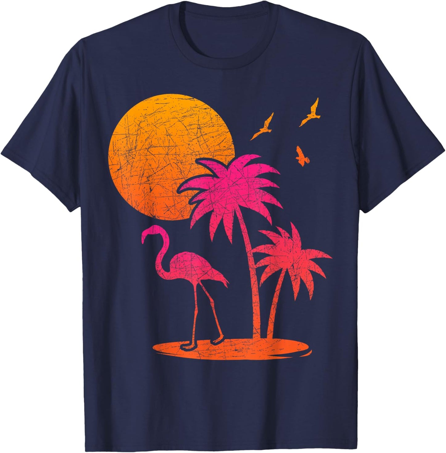 Tropical Summer Holiday Palm Trees Pink Flamingo Summer , black T-Shirt - T-Shirt | Navy
