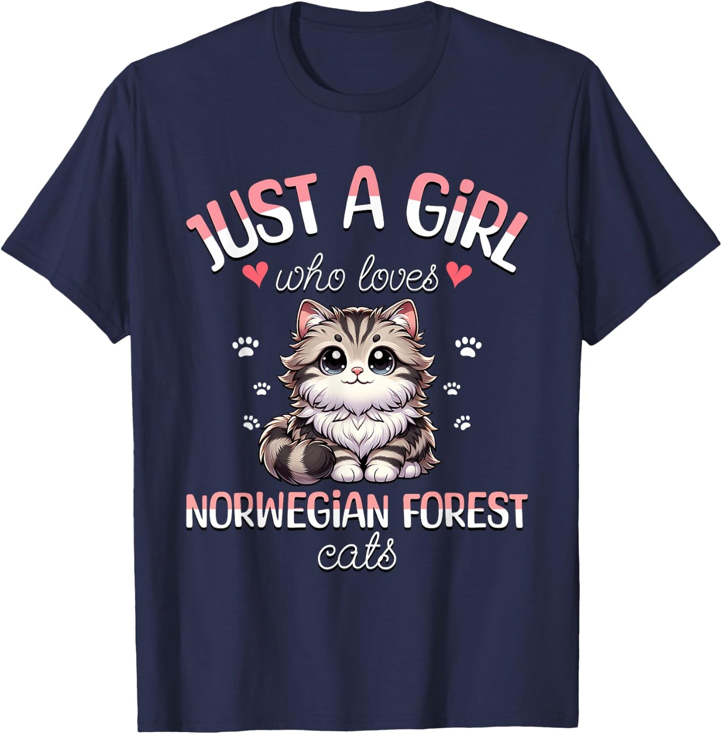 Girl Who Loves Norwegian Cats Loves Norwegian Cat , Black, S T-Shirt - T-Shirt | Navy
