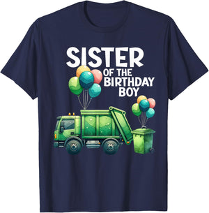 Sister Of The Birthday Boy Garbage Truck Toddler Trucks Bday T-Shirt - T-Shirt | Navy