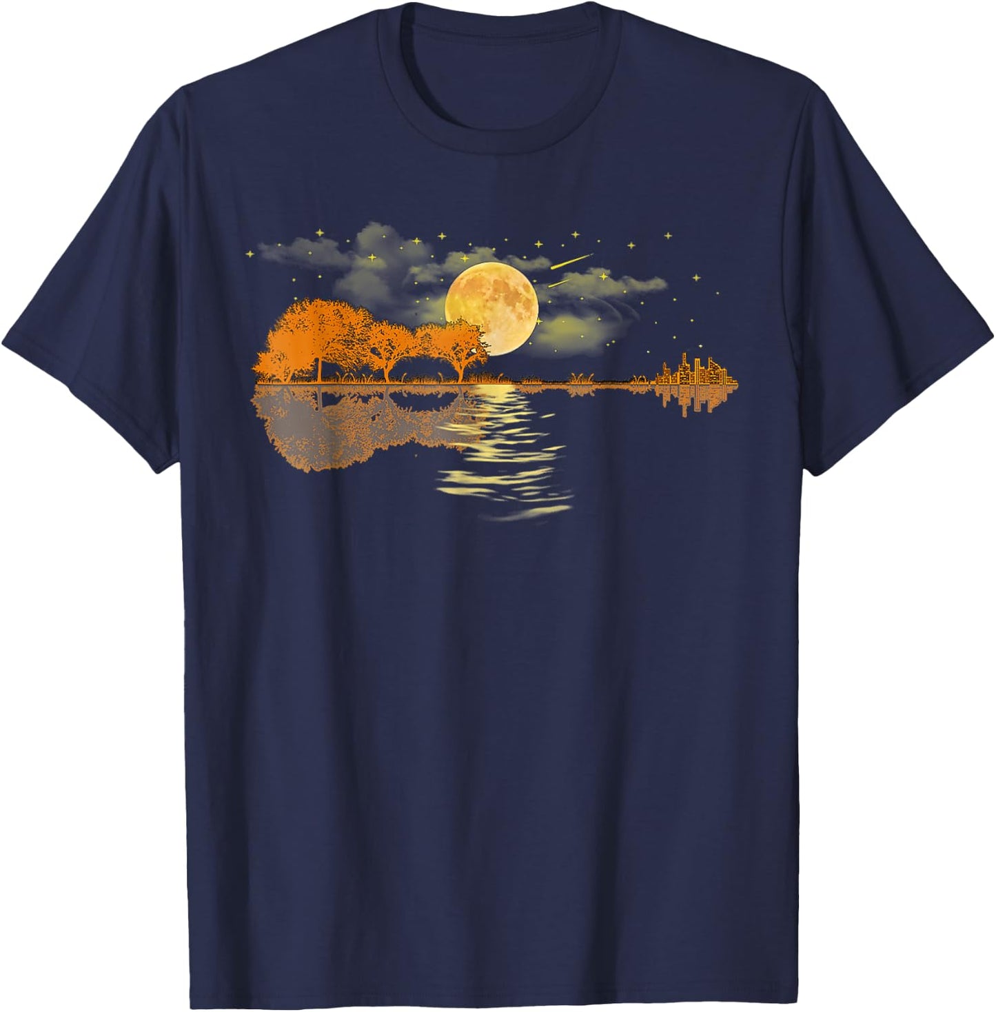 Guitar Lake Reflections Love Musician Acoustic Guitar T-Shirt - T-Shirt | Navy