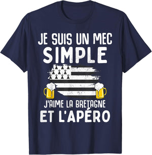Simple guy I love Brittany and aperitif funny man Breton , Black, S T-Shirt - T-Shirt | Navy