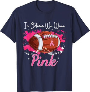 In October We Wear Pink Football Breast Cancer Awareness T-Shirt - T-Shirt | Navy