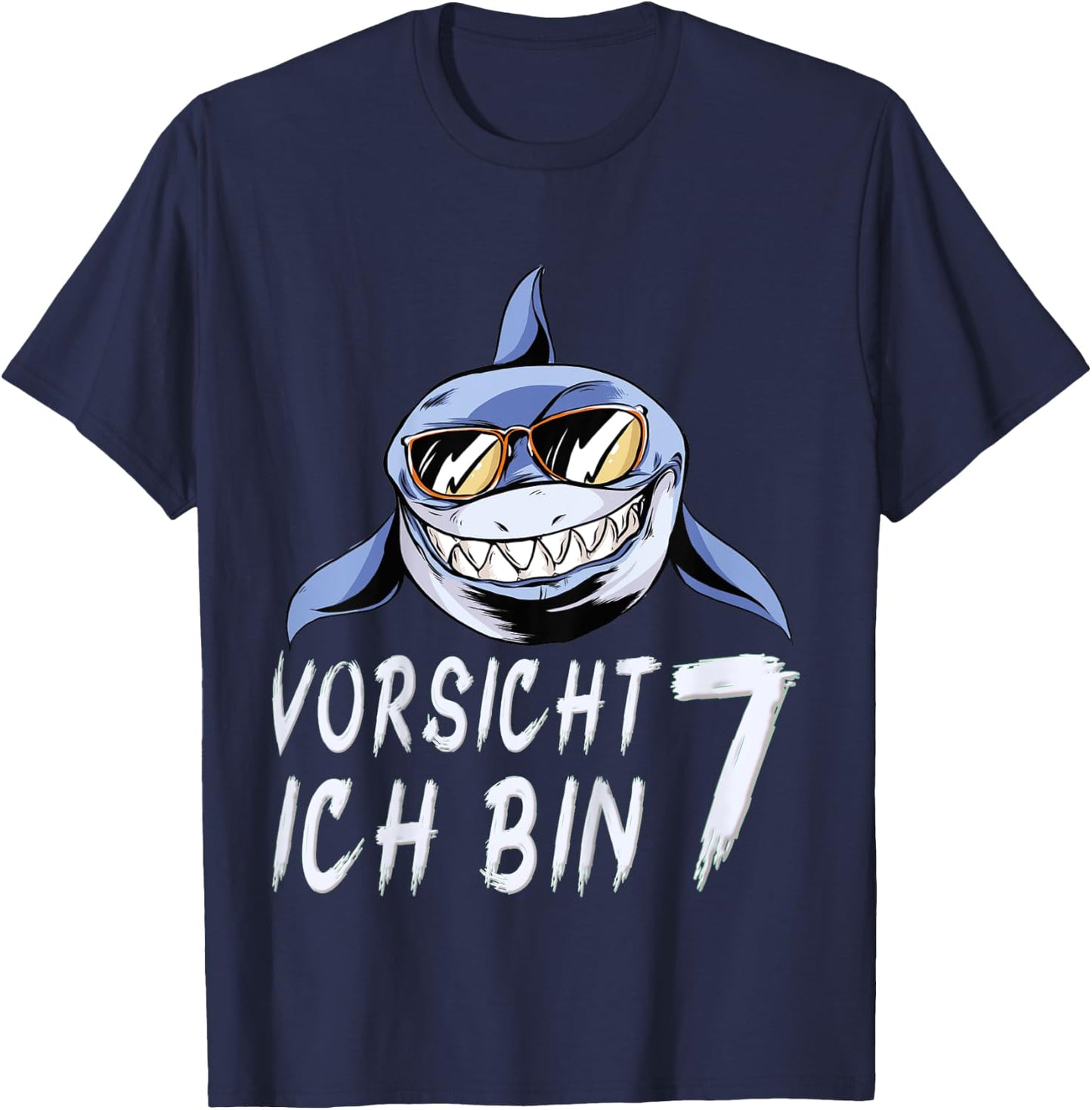 Children's Shark 7 Years Birthday Shirt Boy Shark 7th Birthday , black, 80 T-Shirt - T-Shirt | Navy