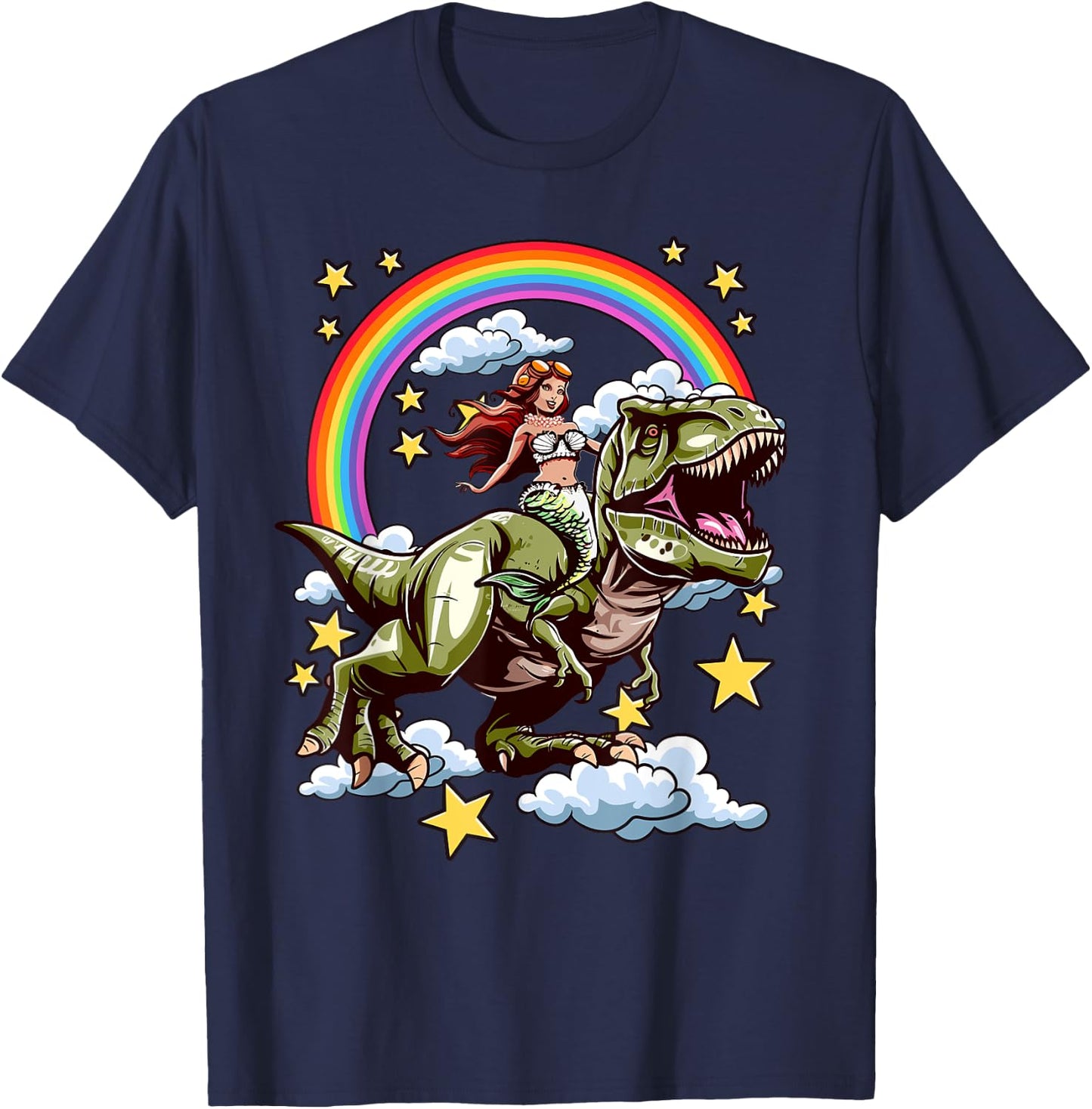 Sirène chevauche un dinosaure T-Shirt - T-Shirt | Navy