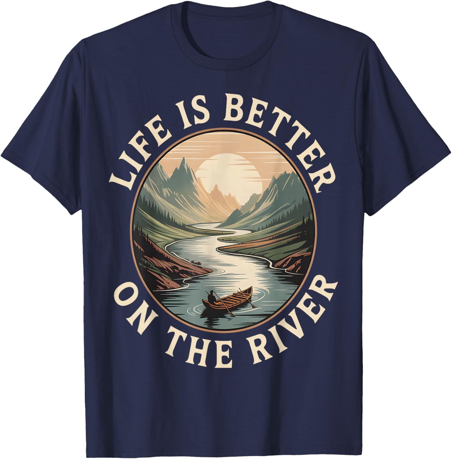 Life is Better On River Canoe Retro T-Shirt - T-Shirt | Navy