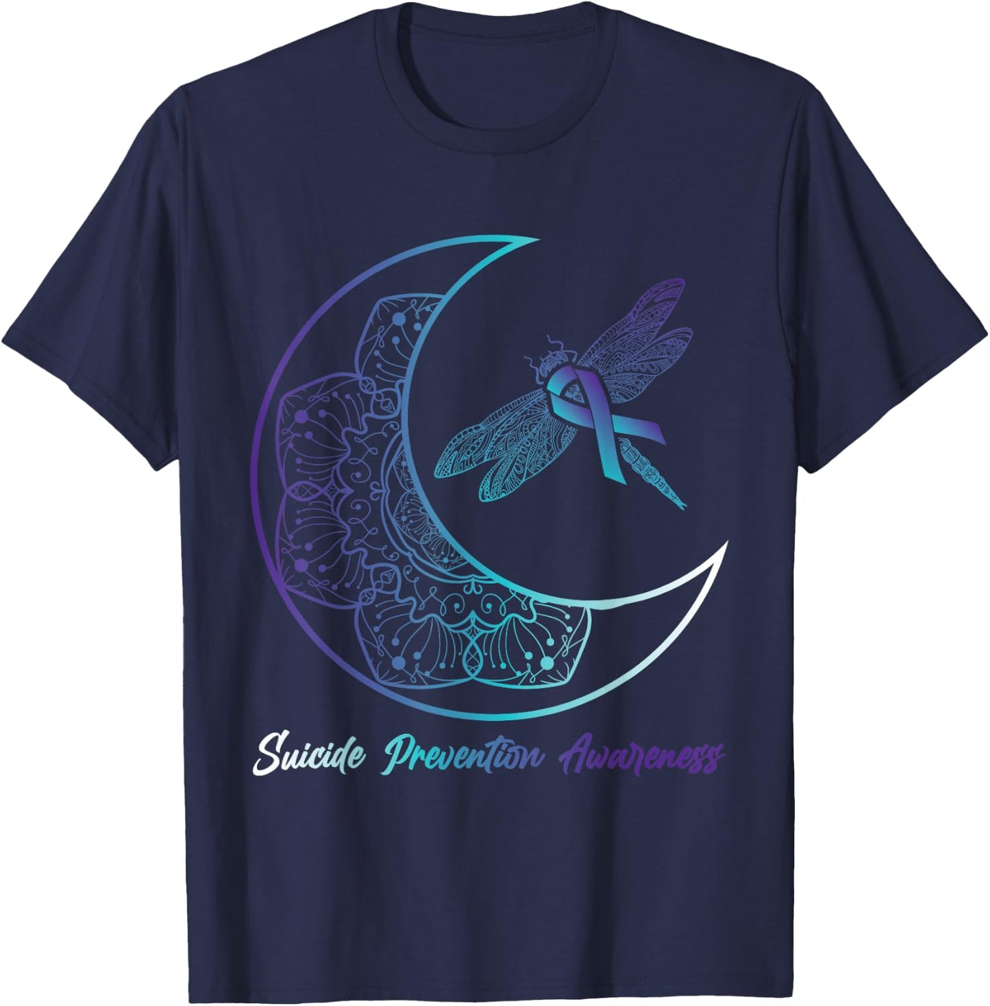 Suicide Depression Moon Dragonfly Prevention Awareness T-Shirt - T-Shirt | Navy
