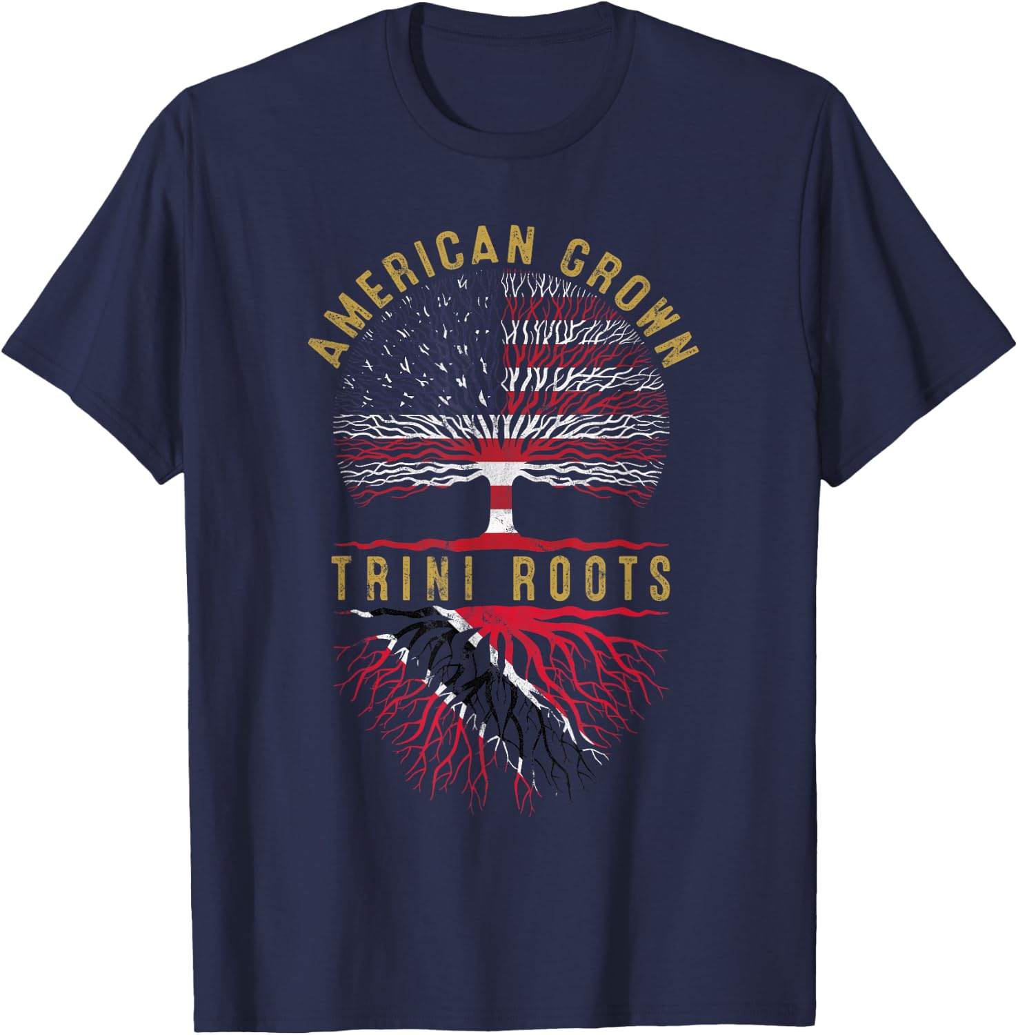 Distressed Tree USA Flag American Grown Trini Roots Kids Men T-Shirt - T-Shirt | Navy