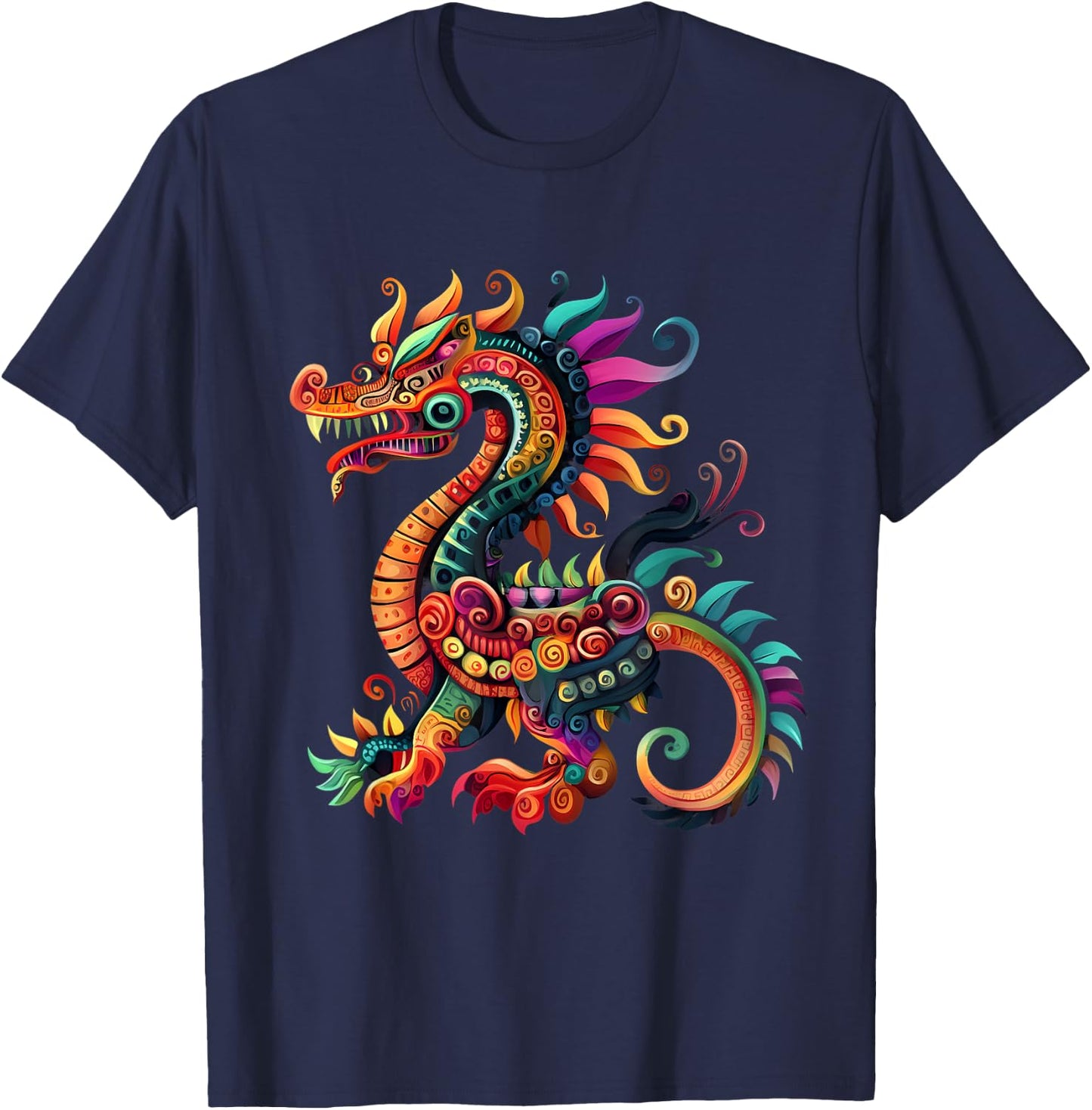 Aztec Mexican Mythology Dragon Feathered Serpent Artwork T-Shirt - T-Shirt | Navy